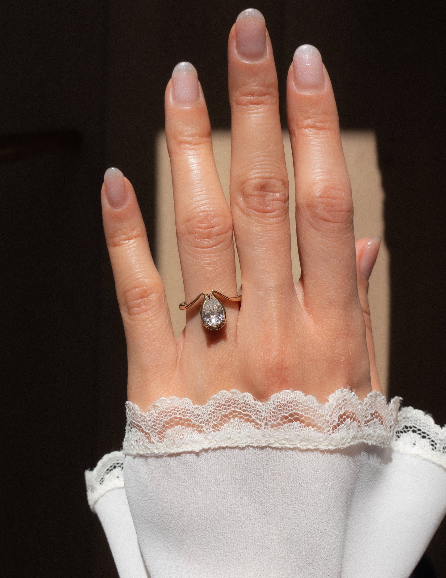 Solitaire Tear Drop Shank-Pear Lab Grown Diamond Engagement Ring - Lifestyle