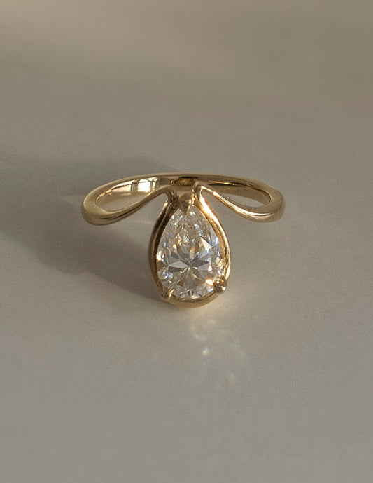 Solitaire Tear Drop Shank-Pear Lab Grown Diamond Engagement Ring - Front view