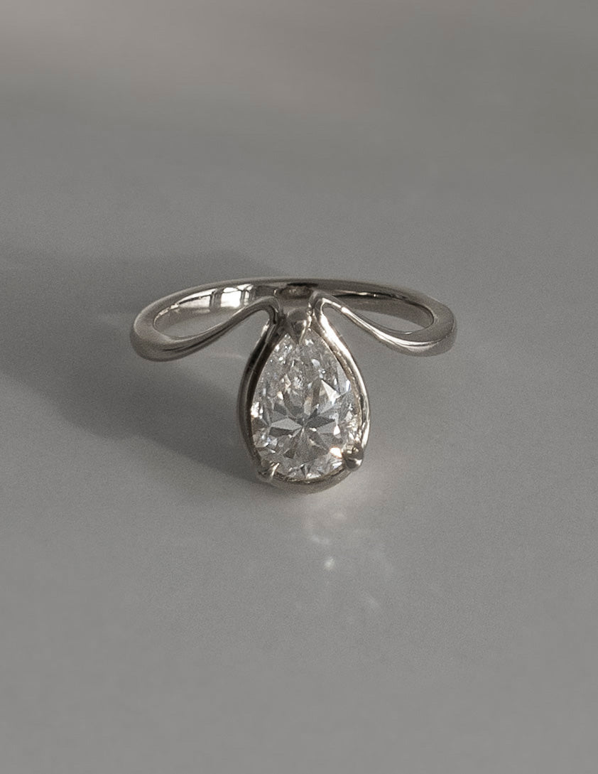 Solitaire Tear Drop Shank-Pear Lab Grown Diamond Engagement Ring - Front view