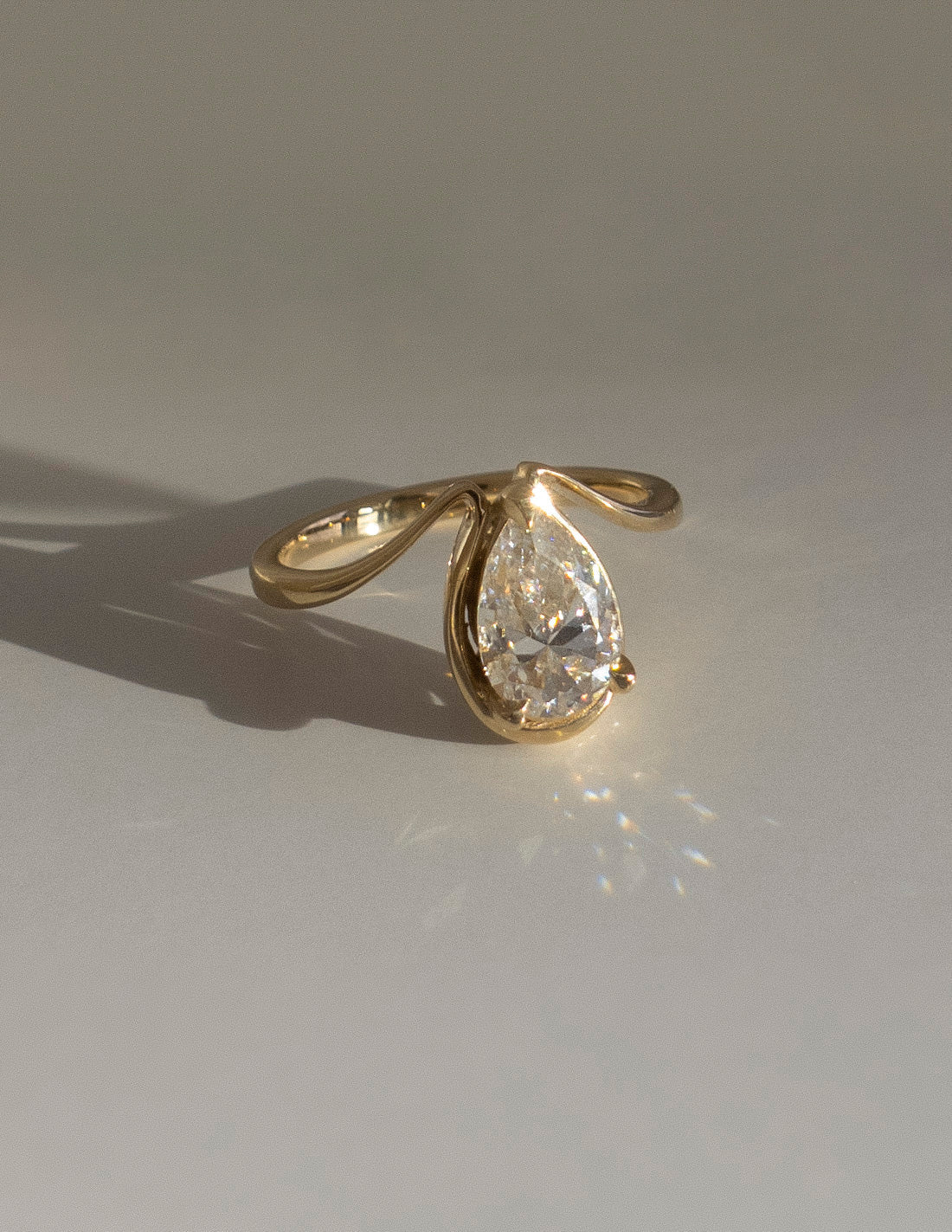 Solitaire Tear Drop Shank-Pear Lab Grown Diamond Engagement Ring - Side view