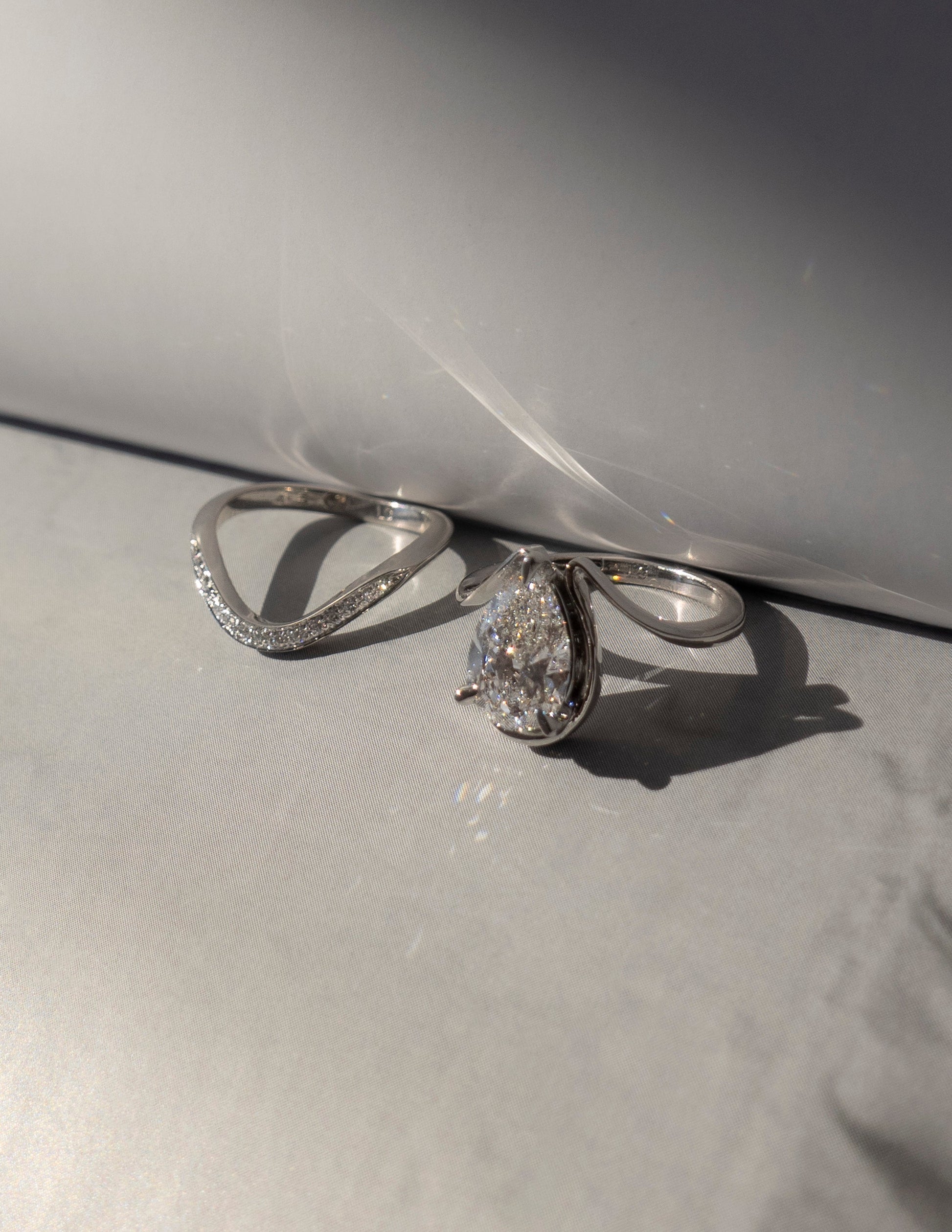 Solitaire Tear Drop Shank-Pear Lab Grown Diamond Engagement Ring - Detail view