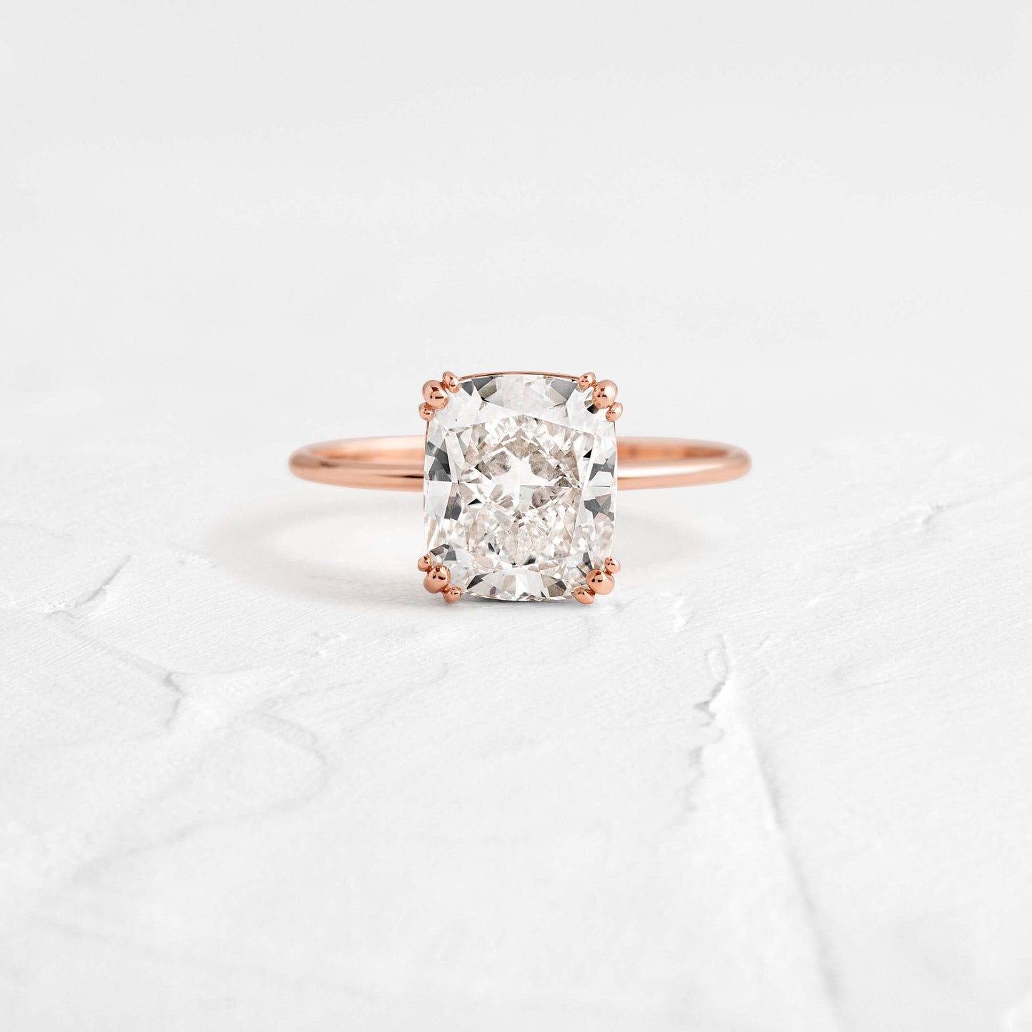 Solitaire Triple Prong-Elongated Cushion Lab Grown Diamond Engagement Ring - Detail view