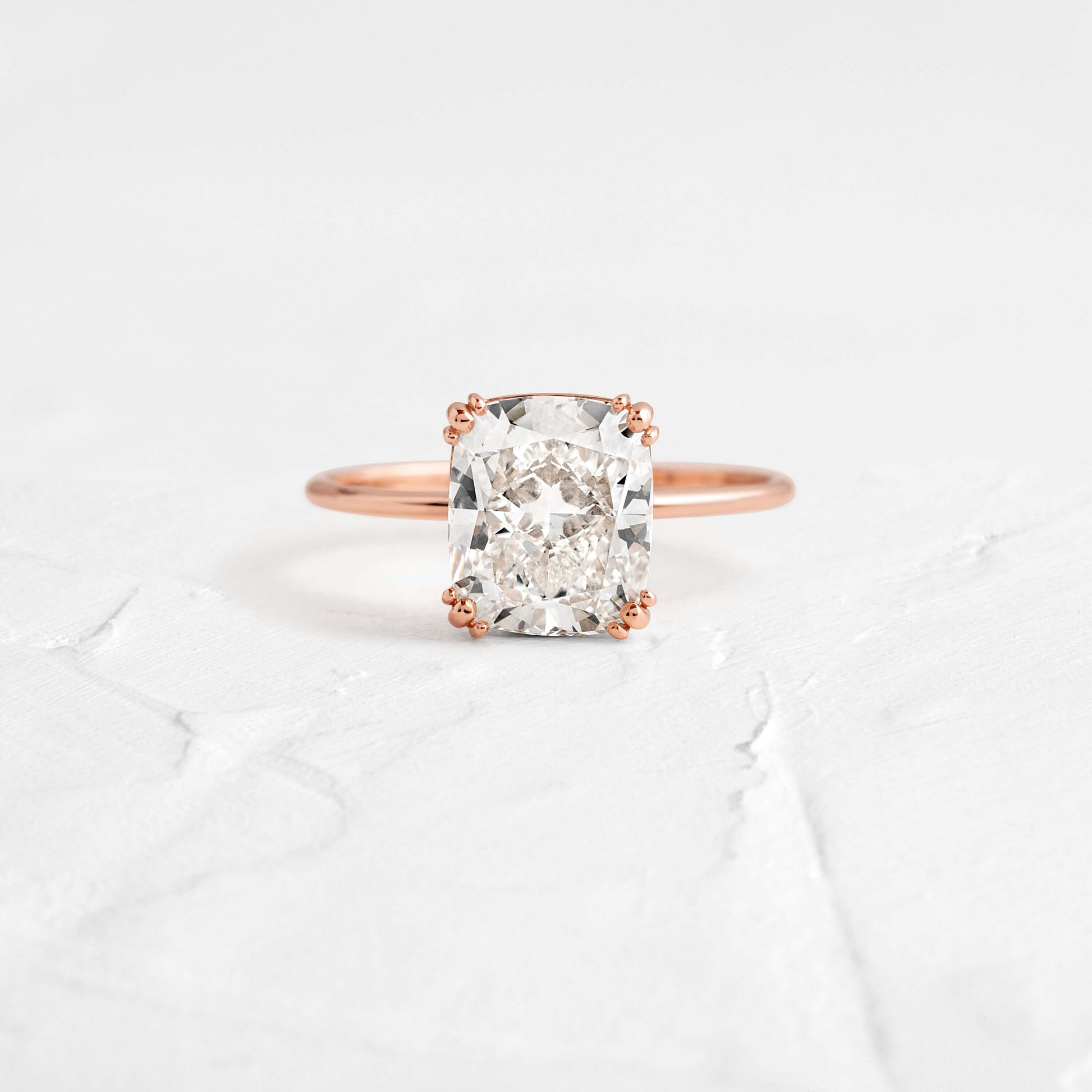 Solitaire Triple Prong-Elongated Cushion Lab Grown Diamond Engagement Ring - Detail view