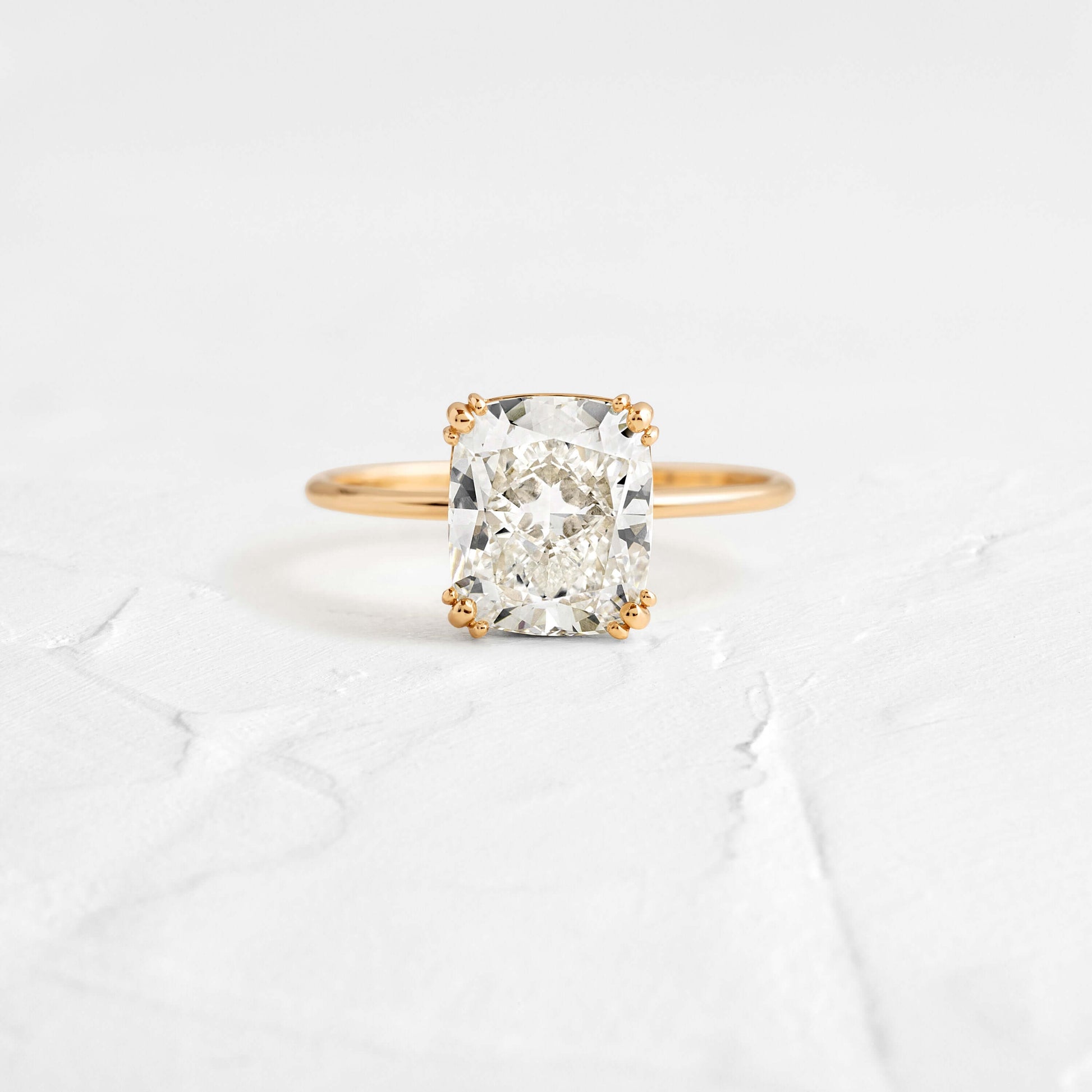 Solitaire Triple Prong-Elongated Cushion Lab Grown Diamond Engagement Ring - Front view