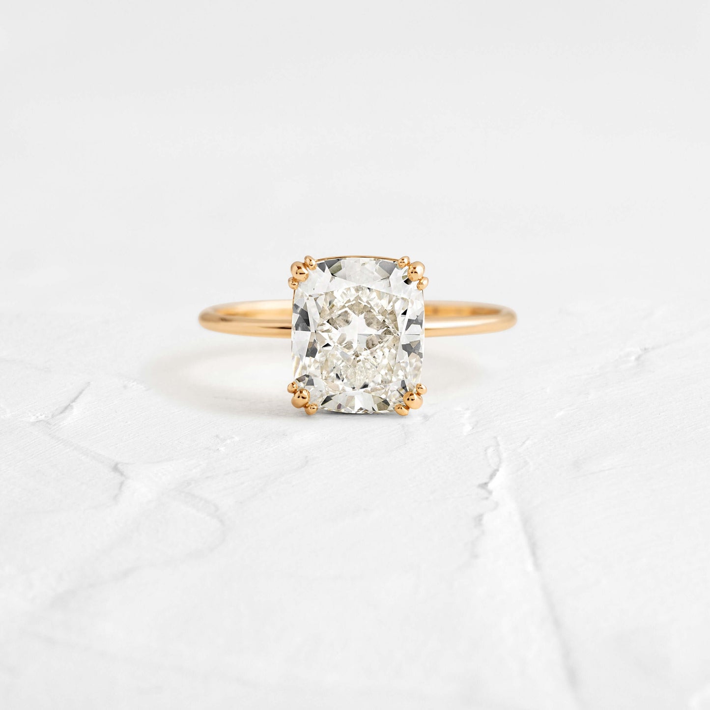 Solitaire Triple Prong-Elongated Cushion Lab Grown Diamond Engagement Ring - Front view