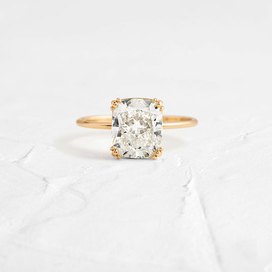 Solitaire Triple Prong-Elongated Cushion Lab Grown Diamond Engagement Ring - Front view