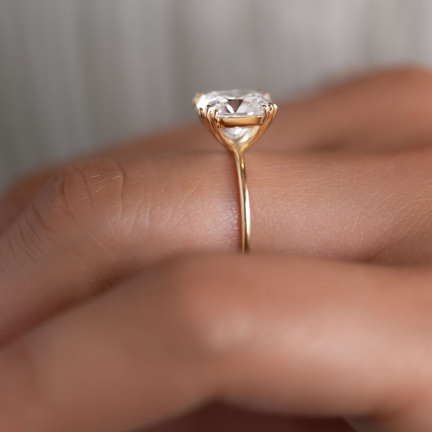 Solitaire Triple Prong-Elongated Cushion Lab Grown Diamond Engagement Ring - Detail view