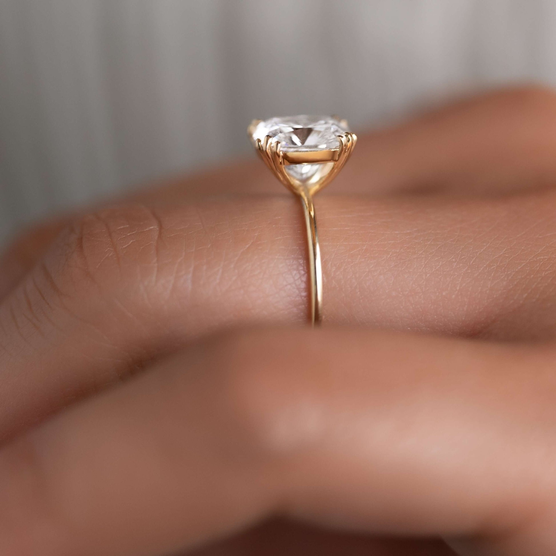 Solitaire Triple Prong-Elongated Cushion Lab Grown Diamond Engagement Ring - Detail view