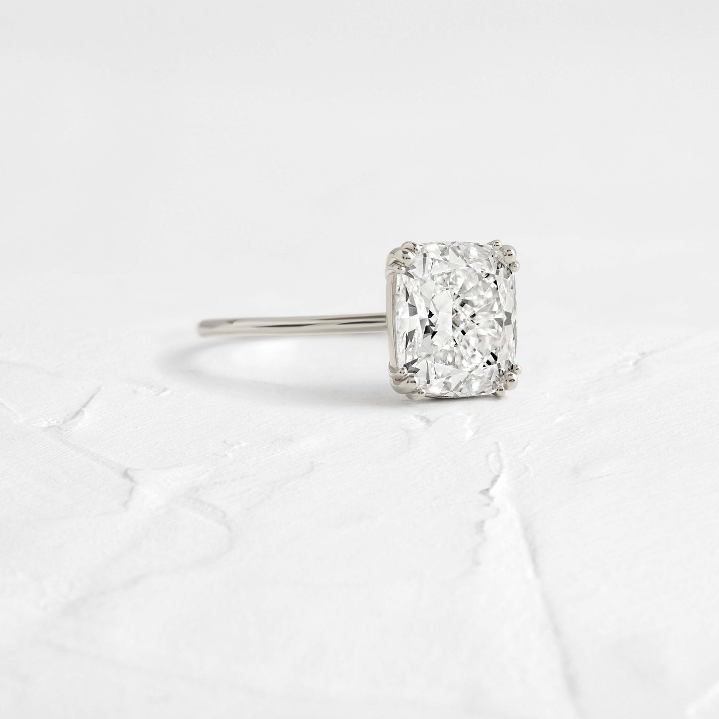 Solitaire Triple Prong-Elongated Cushion Lab Grown Diamond Engagement Ring - Front view