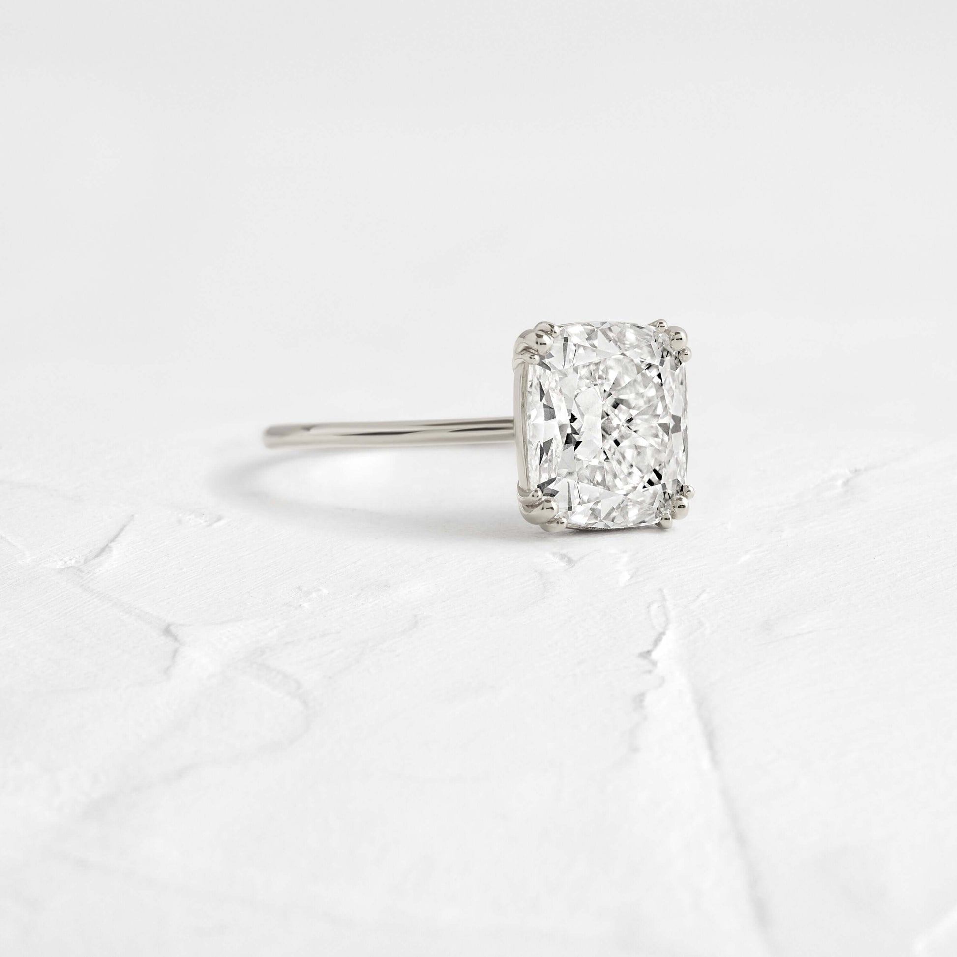 Solitaire Triple Prong-Elongated Cushion Lab Grown Diamond Engagement Ring - Front view