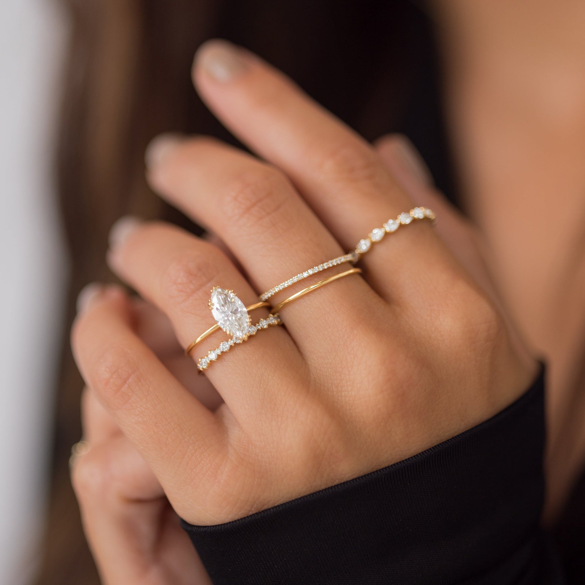 Solitaire Triple Prong-Marquise Lab Grown Diamond Engagement Ring - Detail view
