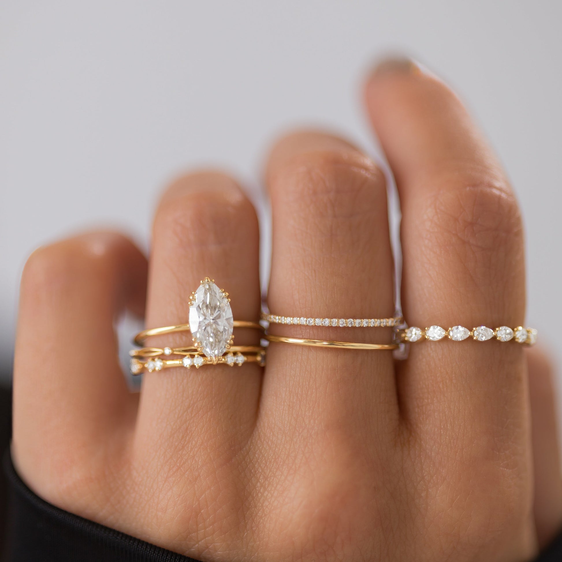 Solitaire Triple Prong-Marquise Lab Grown Diamond Engagement Ring - On model