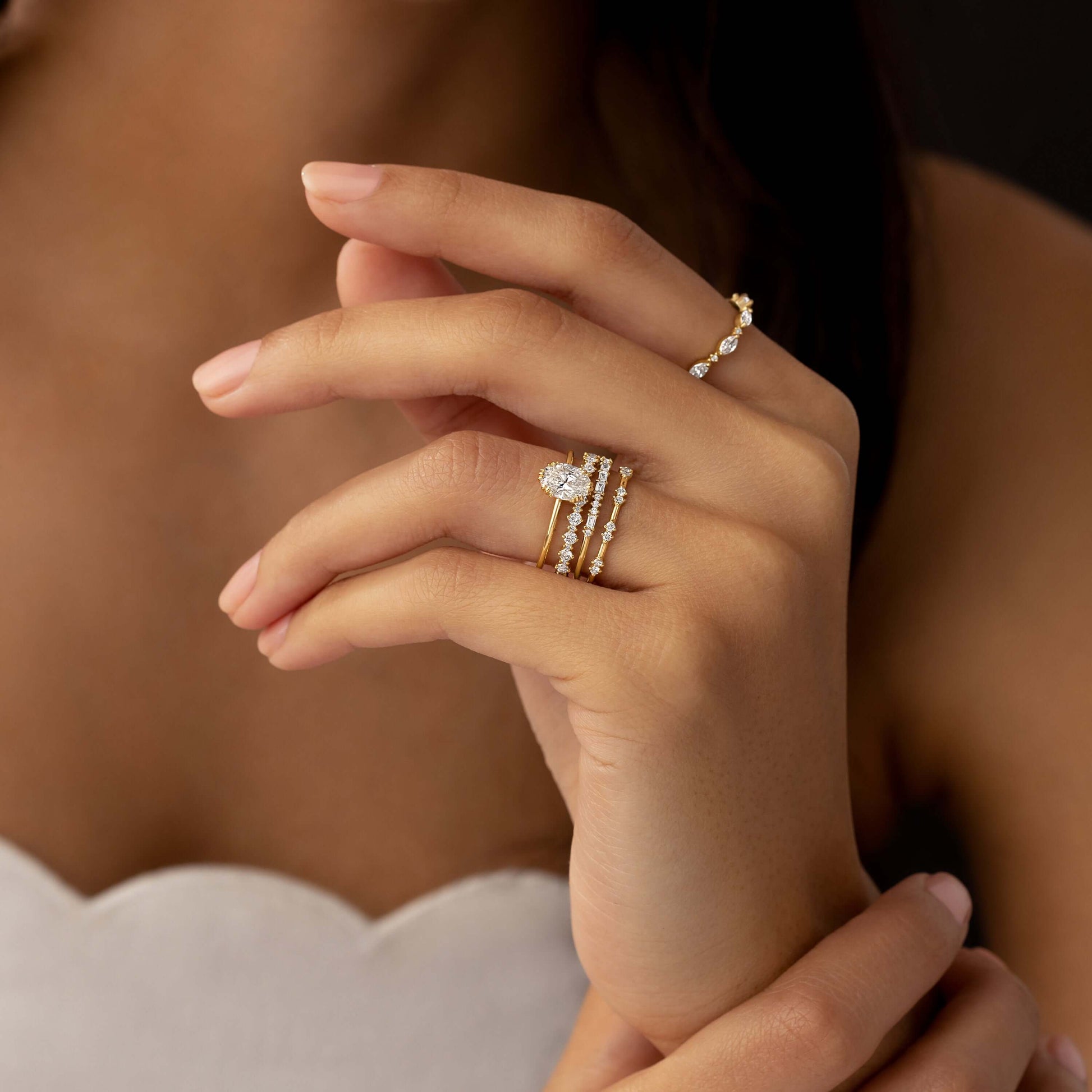 Solitaire Triple Prong-Oval Lab Grown Diamond Engagement Ring - Front view