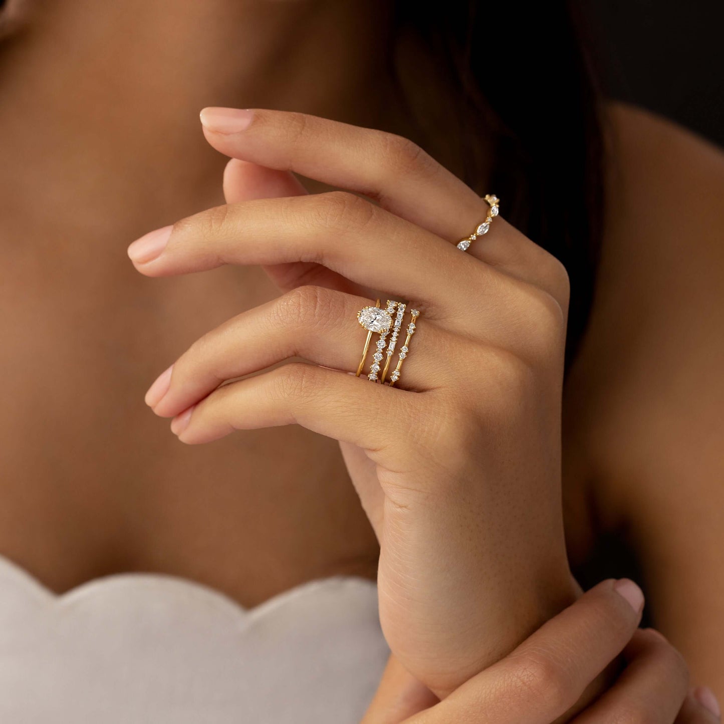 Solitaire Triple Prong-Oval Lab Grown Diamond Engagement Ring - Front view