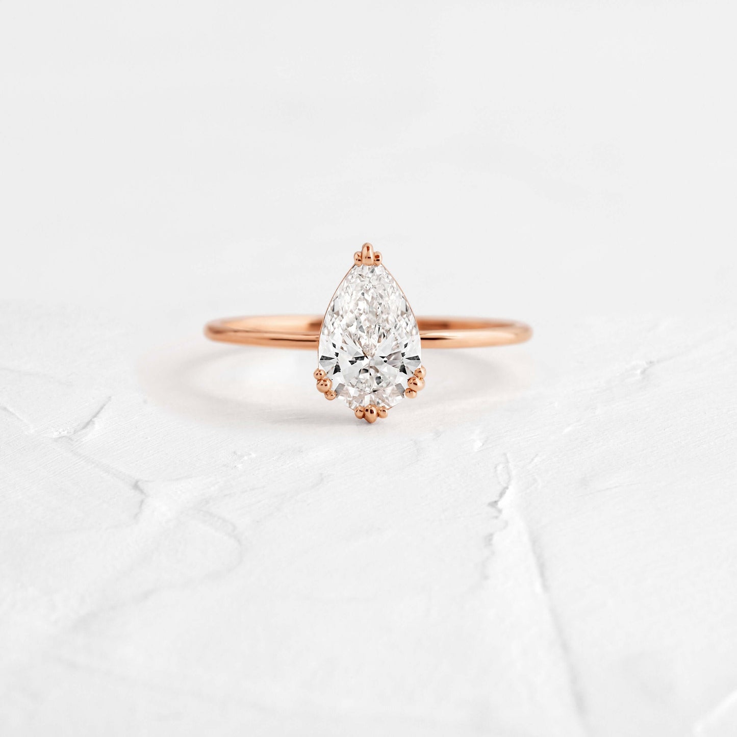 Solitaire Triple Prong-Pear Lab Grown Diamond Engagement Ring - Detail view