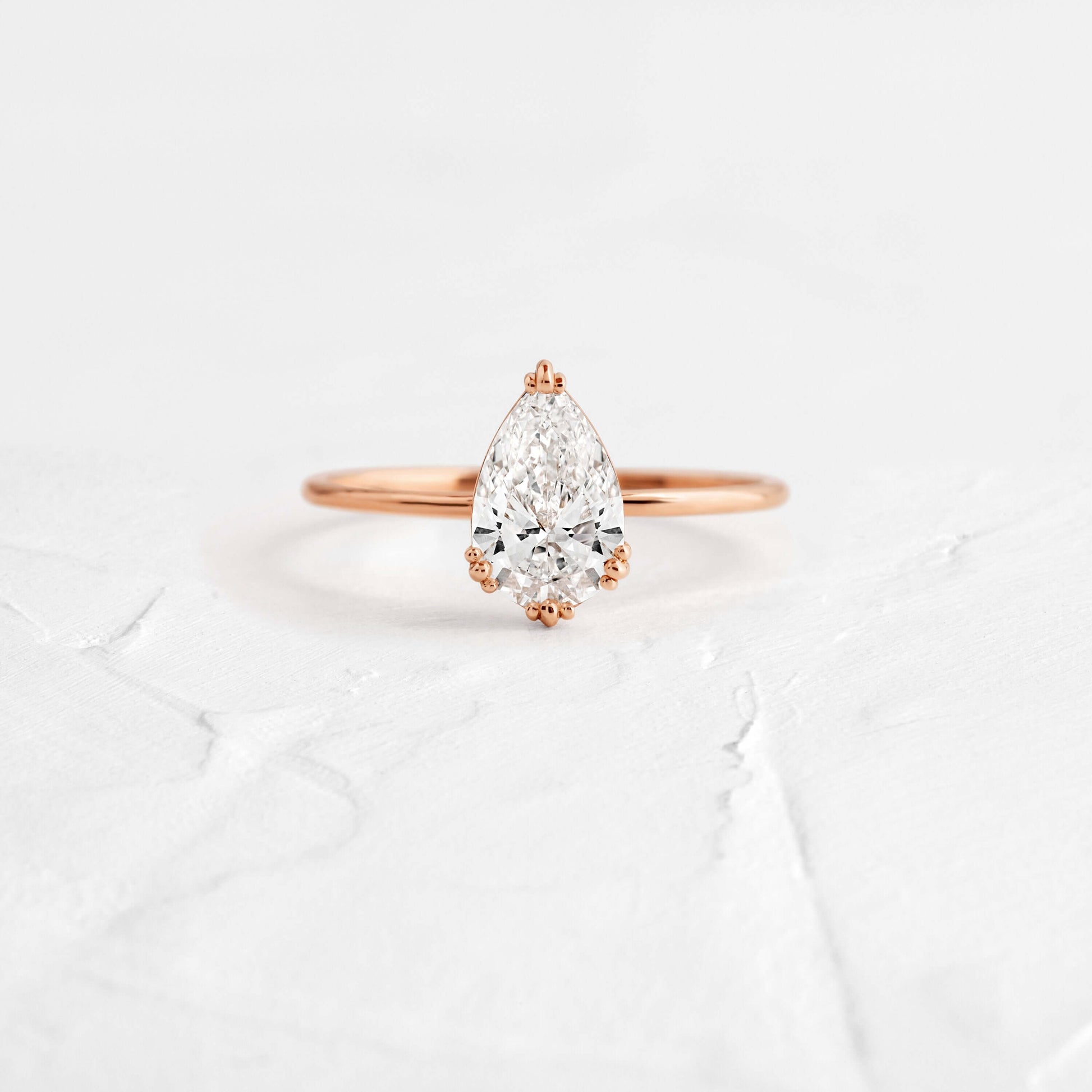 Solitaire Triple Prong-Pear Lab Grown Diamond Engagement Ring - Detail view