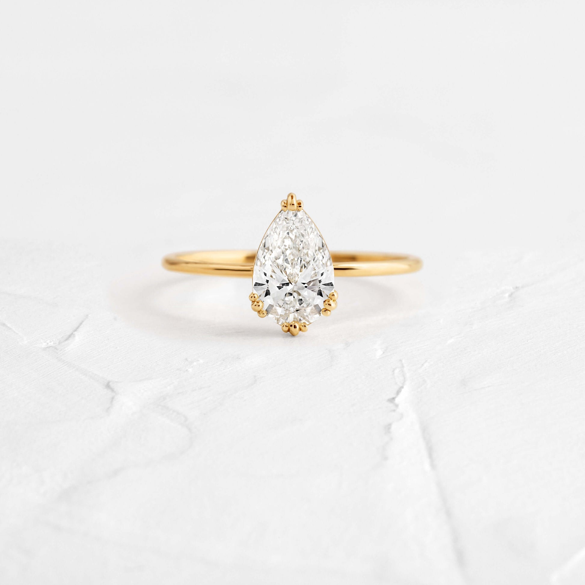 Solitaire Triple Prong-Pear Lab Grown Diamond Engagement Ring - Front view