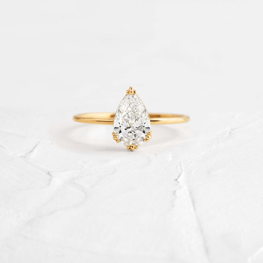 Solitaire Triple Prong-Pear Lab Grown Diamond Engagement Ring - Front view