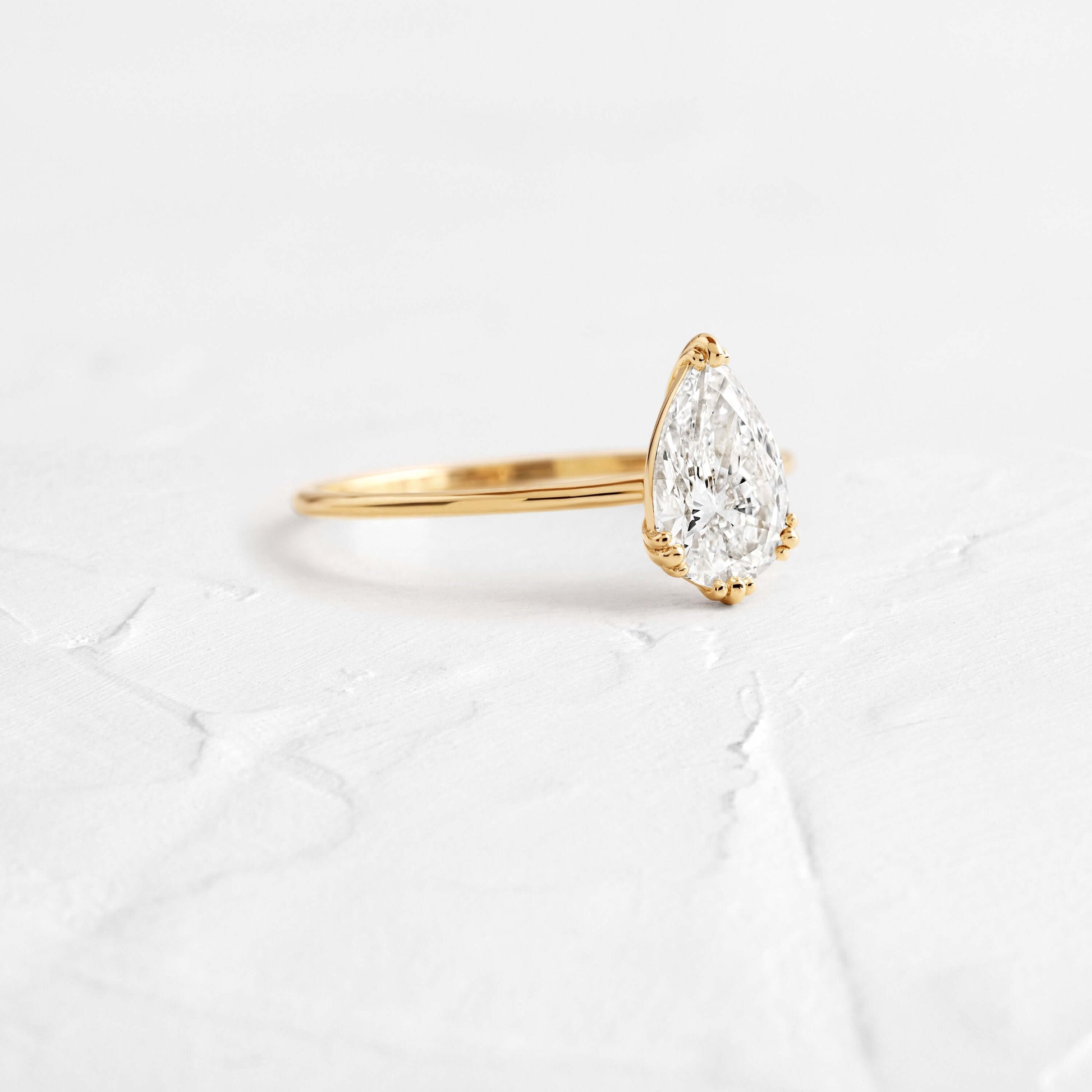 Solitaire Triple Prong-Pear Lab Grown Diamond Engagement Ring - Front view