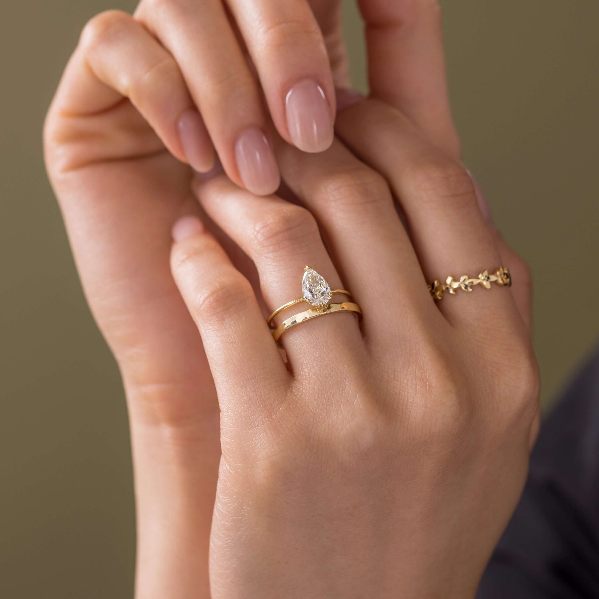 Solitaire Triple Prong-Pear Lab Grown Diamond Engagement Ring - Back view