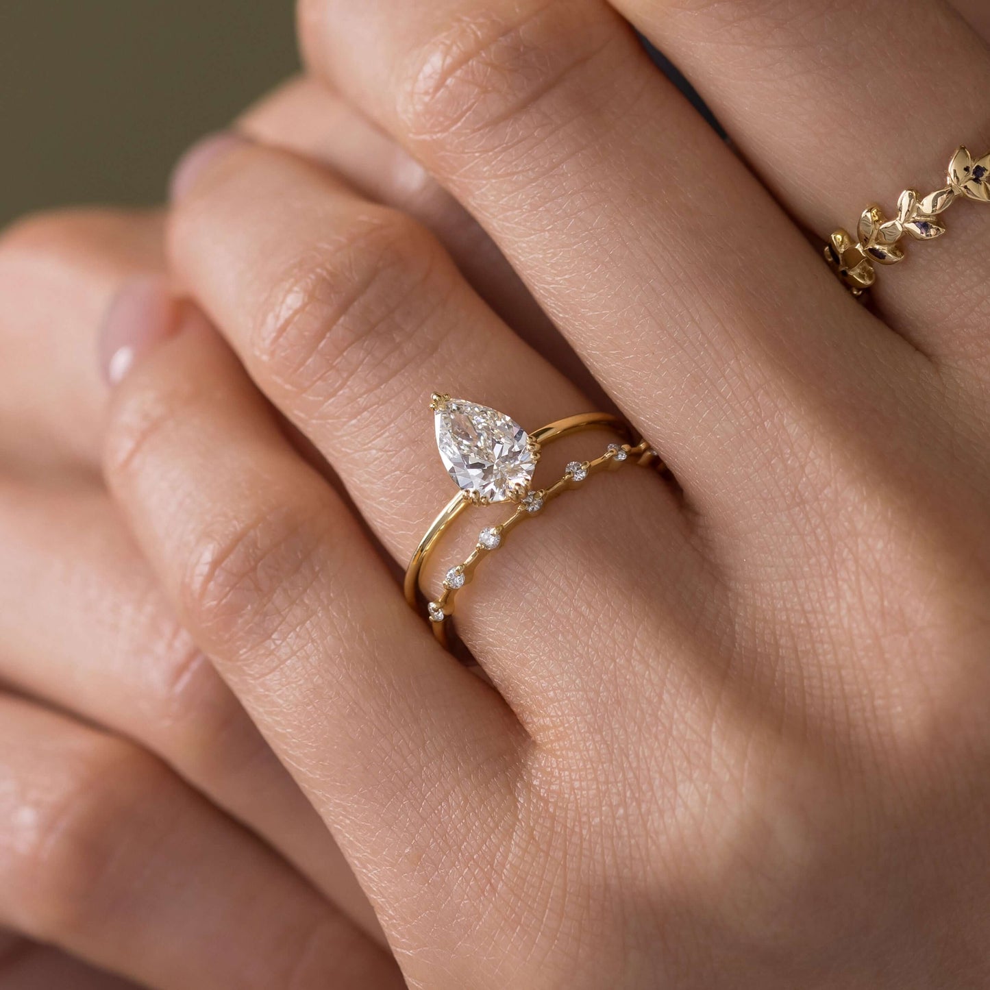 Solitaire Triple Prong-Pear Lab Grown Diamond Engagement Ring - Detail view