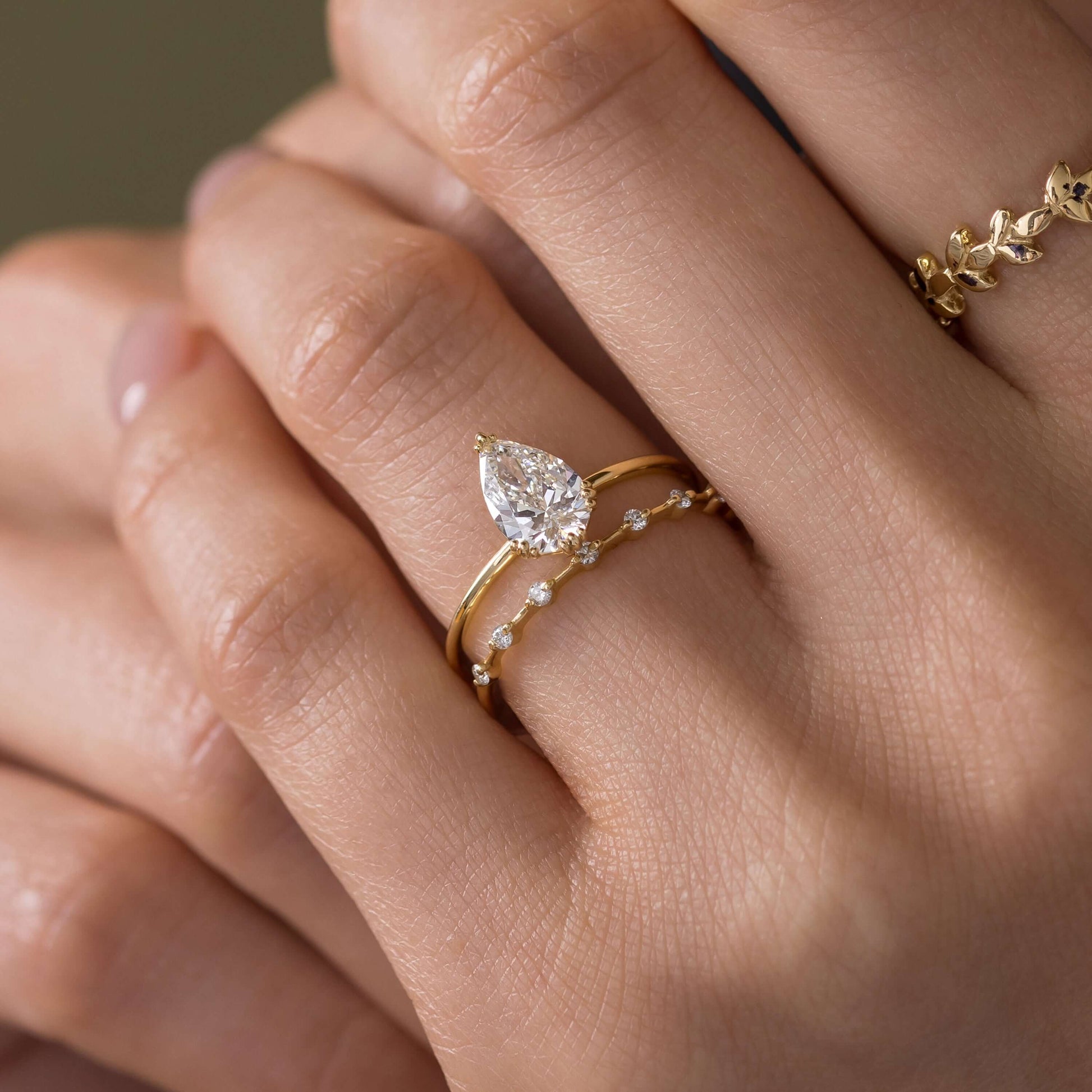Solitaire Triple Prong-Pear Lab Grown Diamond Engagement Ring - Detail view