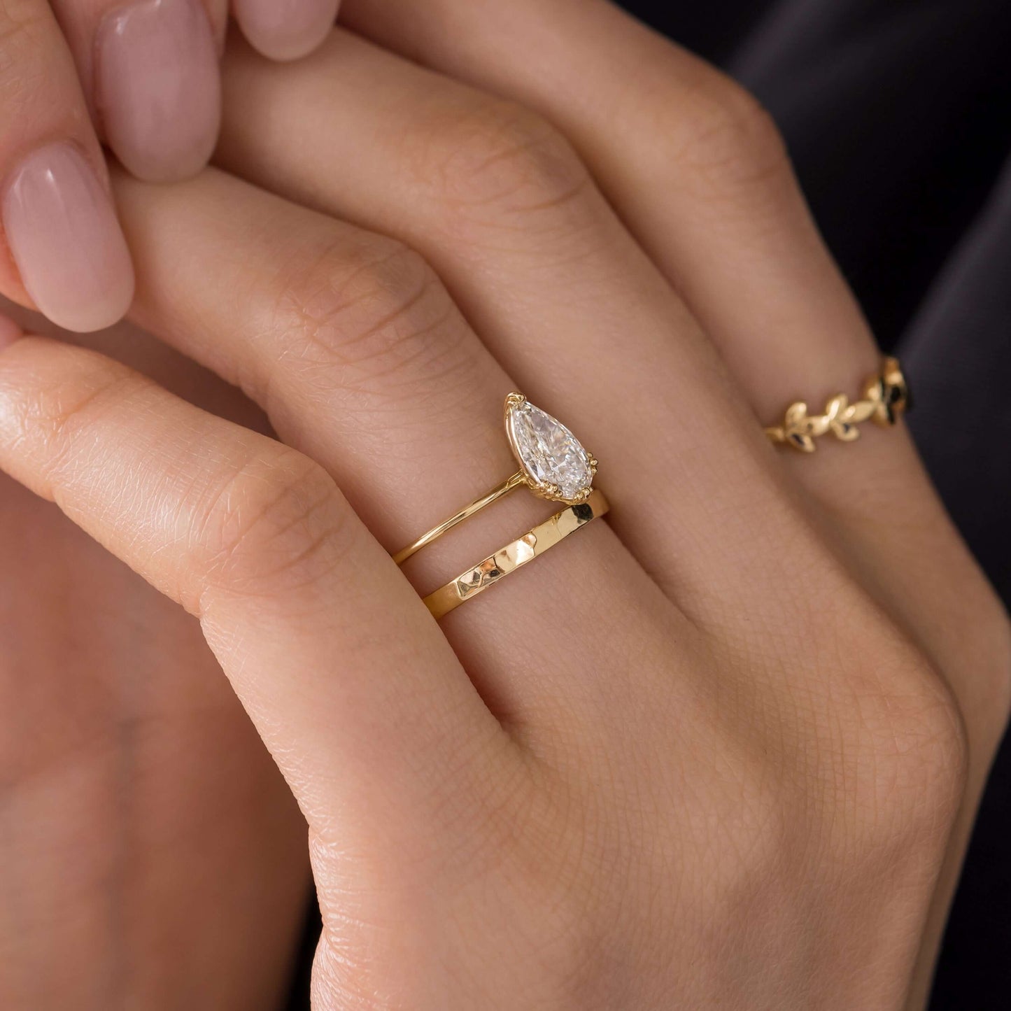 Solitaire Triple Prong-Pear Lab Grown Diamond Engagement Ring - Lifestyle