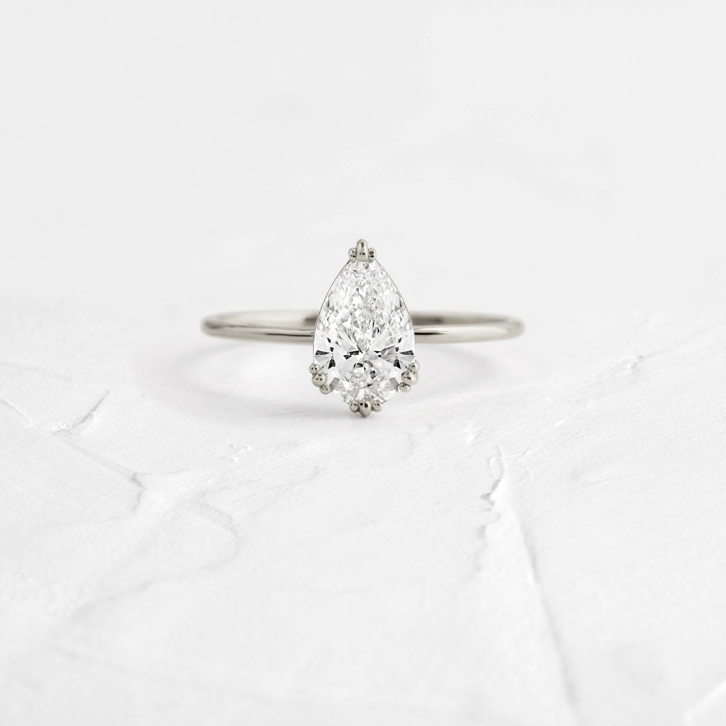 Solitaire Triple Prong-Pear Lab Grown Diamond Engagement Ring - Front view