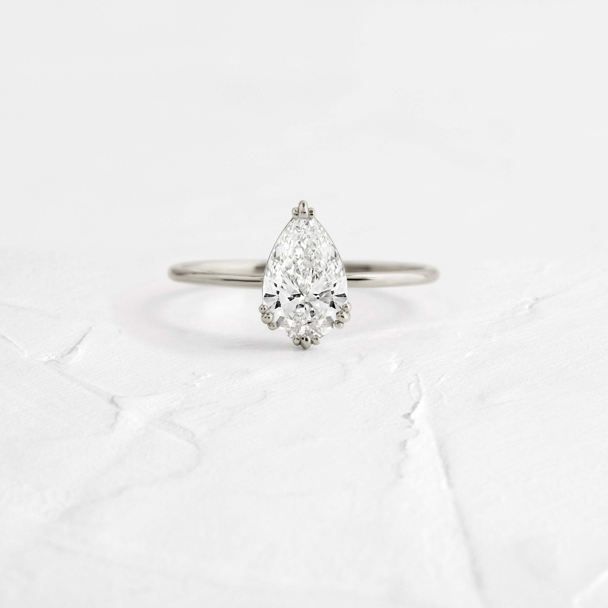 Solitaire Triple Prong-Pear Lab Grown Diamond Engagement Ring - Front view