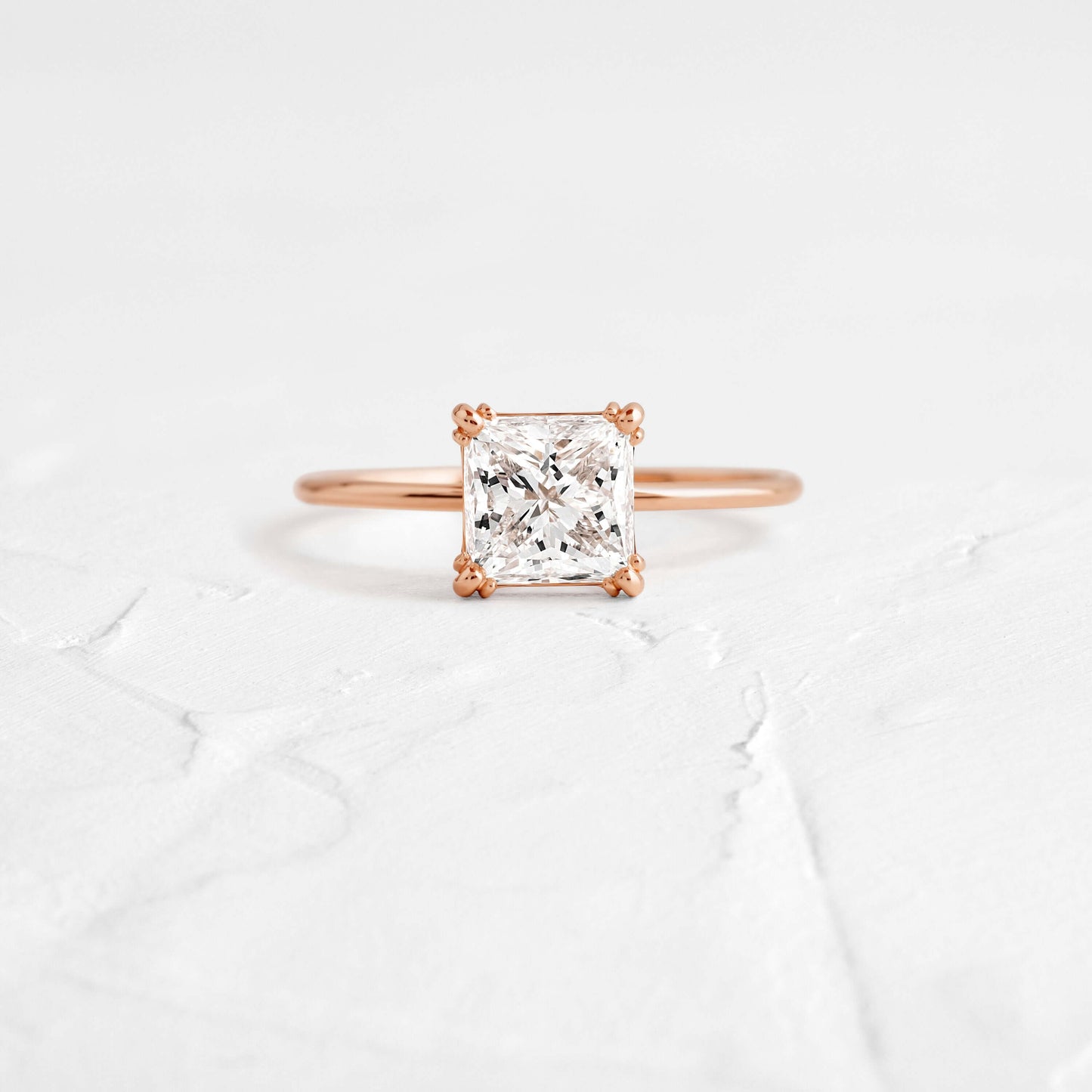 Solitaire Triple Prong-Princess Lab Grown Diamond Engagement Ring - On model