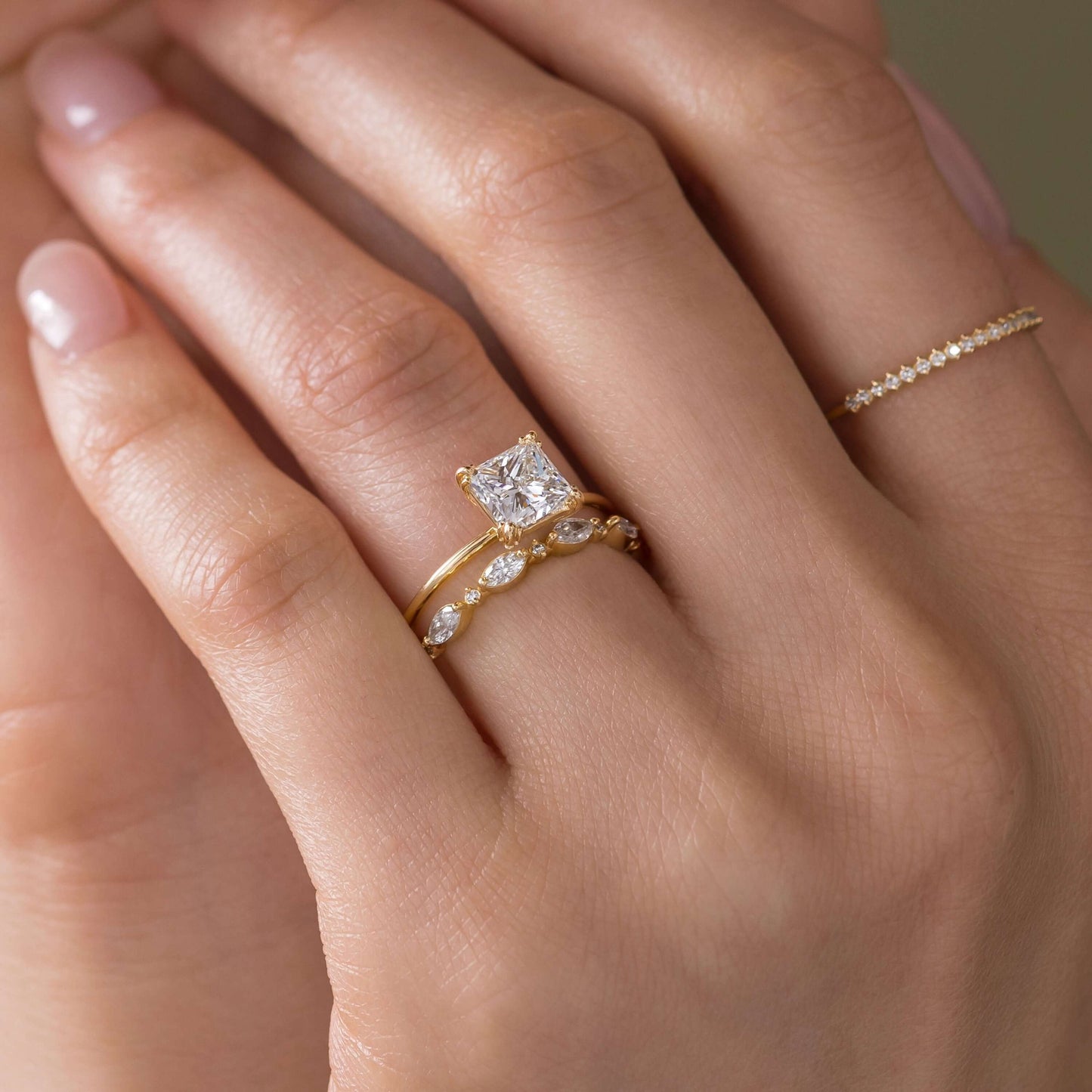 Solitaire Triple Prong-Princess Lab Grown Diamond Engagement Ring - Detail view