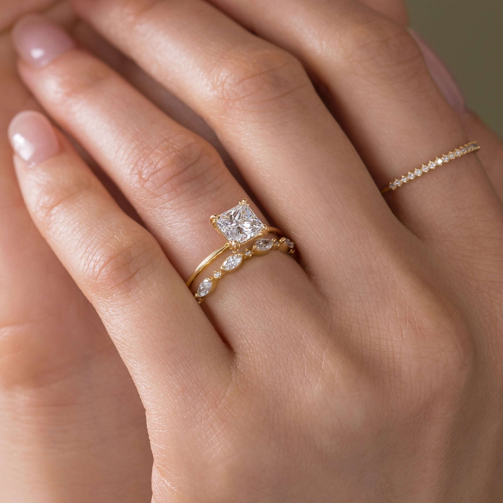 Solitaire Triple Prong-Princess Lab Grown Diamond Engagement Ring - Detail view