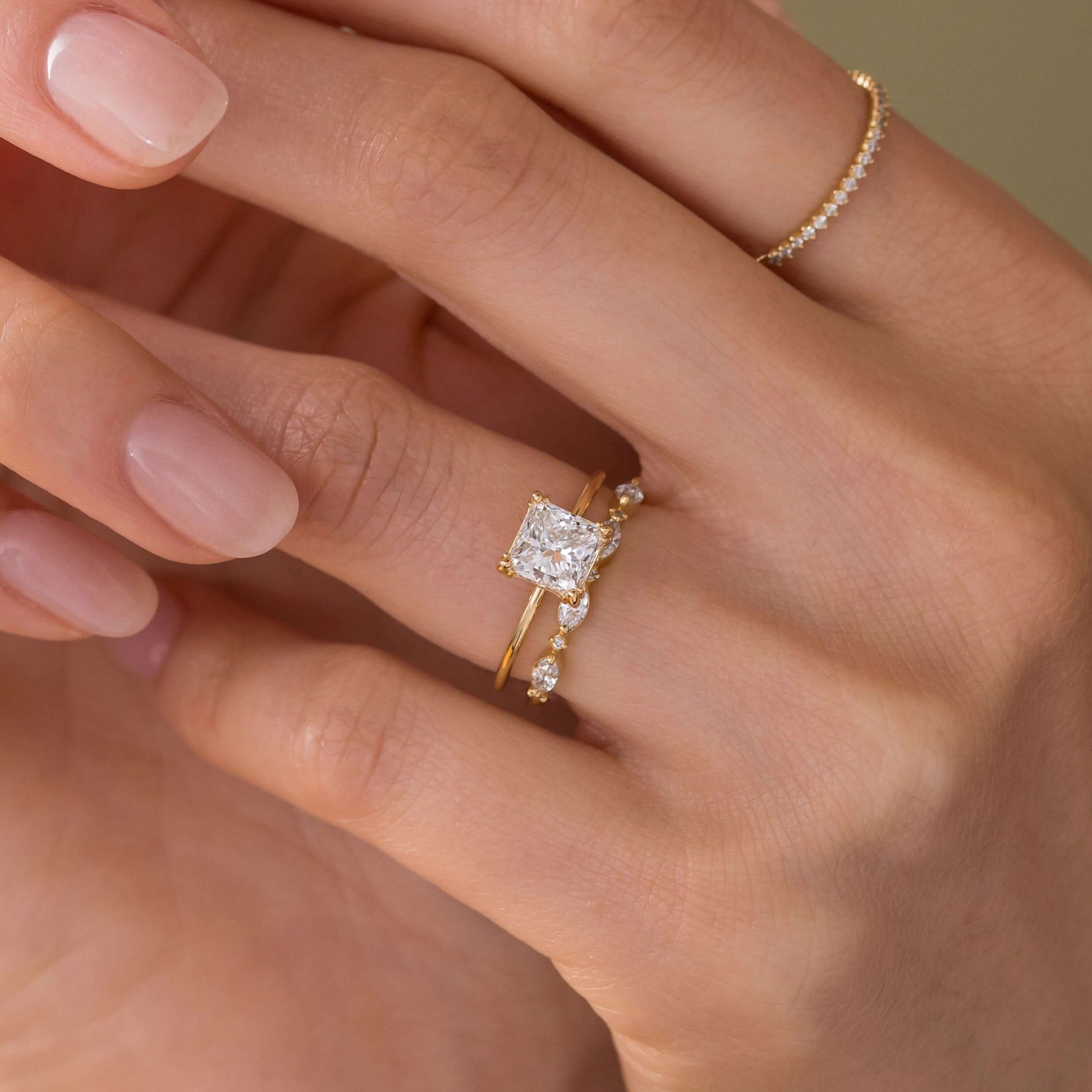 Solitaire Triple Prong-Princess Lab Grown Diamond Engagement Ring - On model