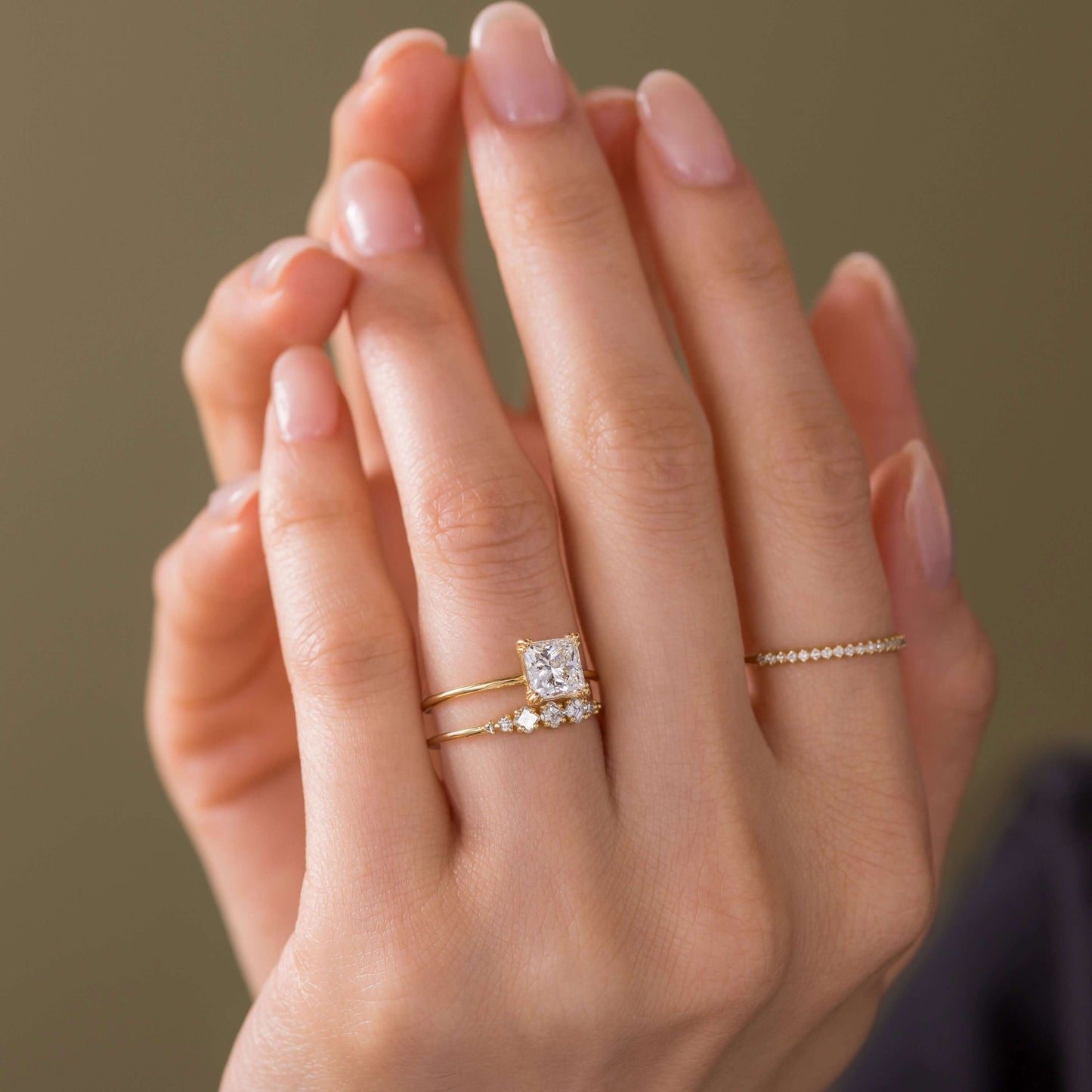 Solitaire Triple Prong-Princess Lab Grown Diamond Engagement Ring - Front view