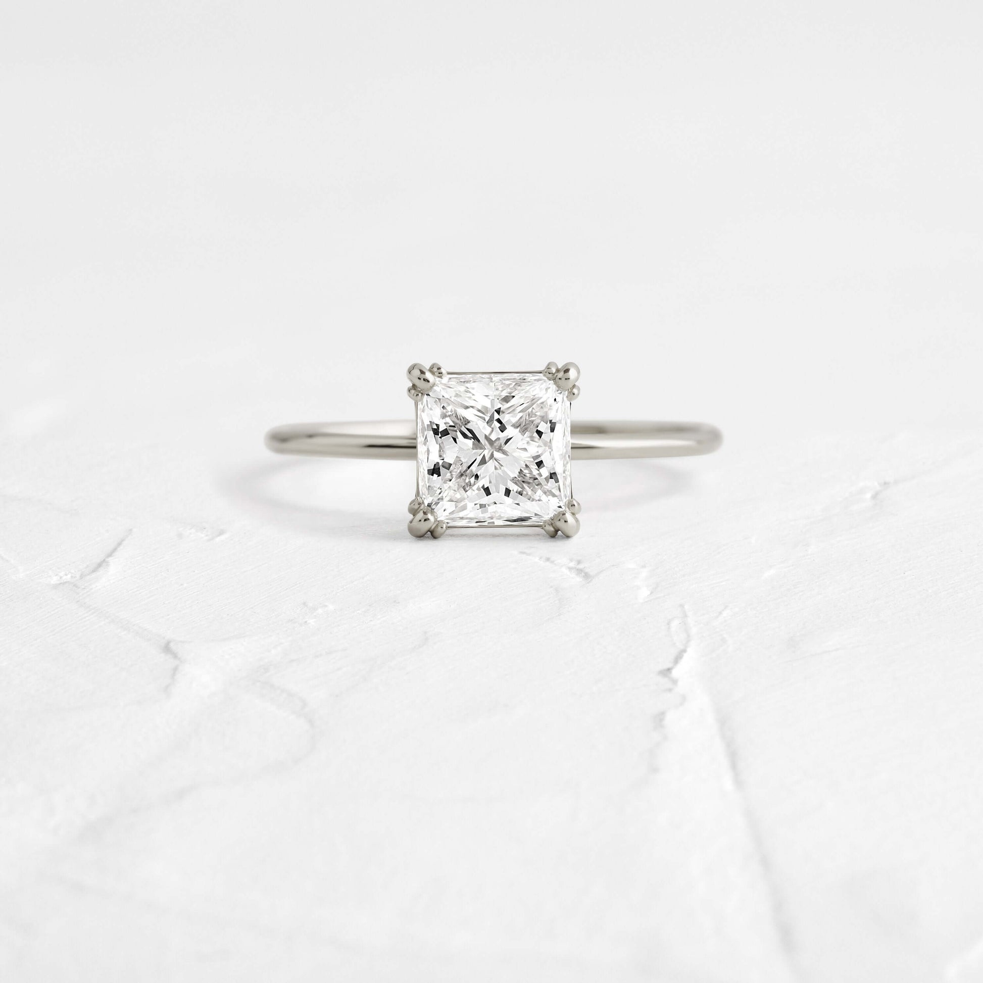 Solitaire Triple Prong-Princess Lab Grown Diamond Engagement Ring - Side view