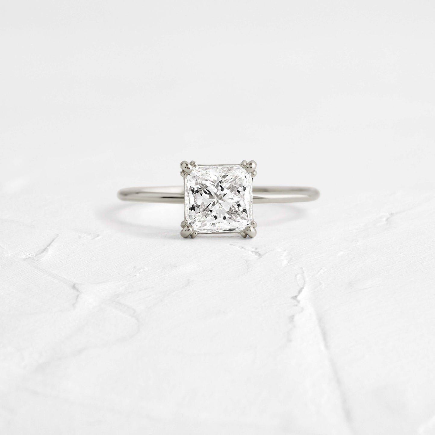 Solitaire Triple Prong-Princess Lab Grown Diamond Engagement Ring - Side view