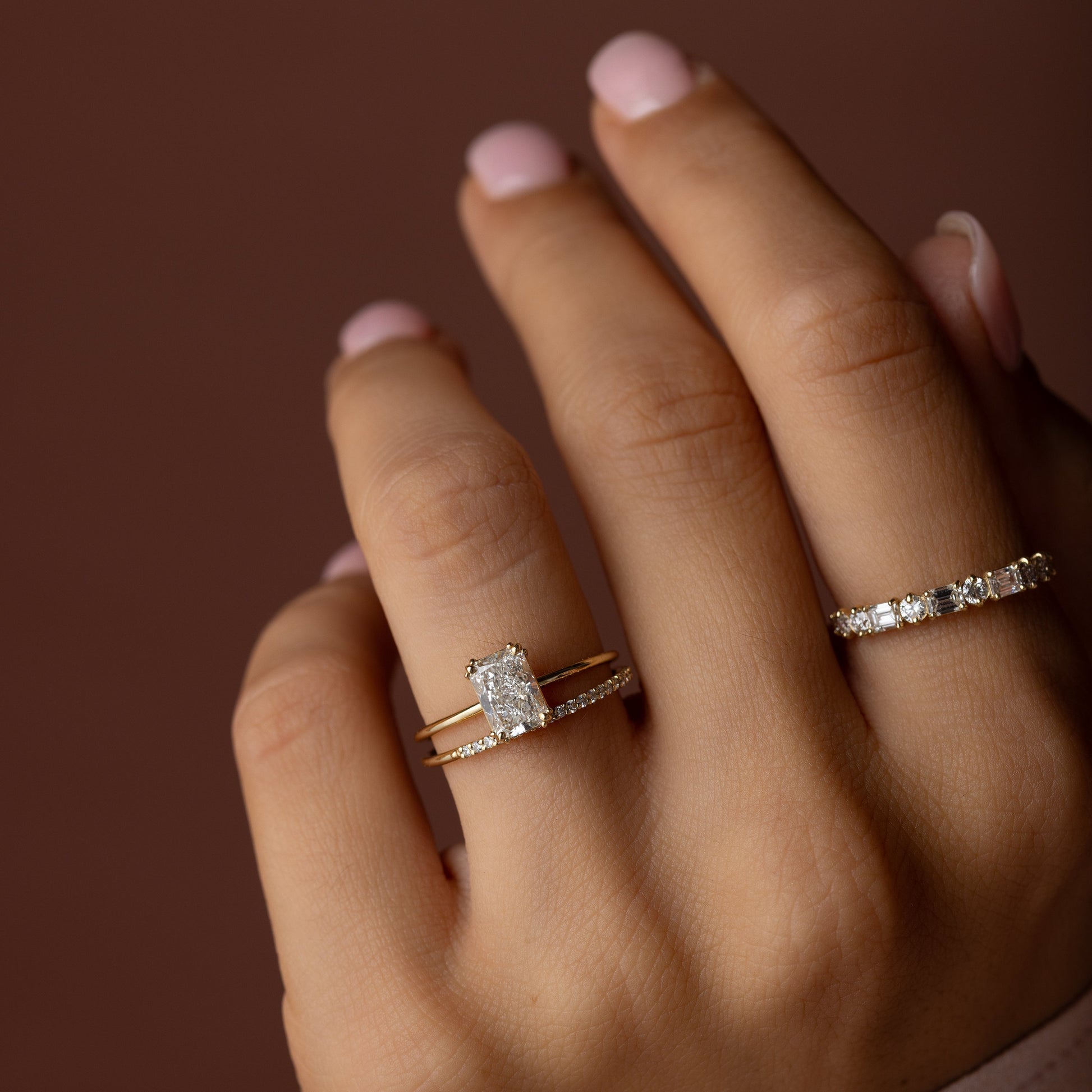 Solitaire Triple Prong-Radiant Lab Grown Diamond Engagement Ring - Detail view