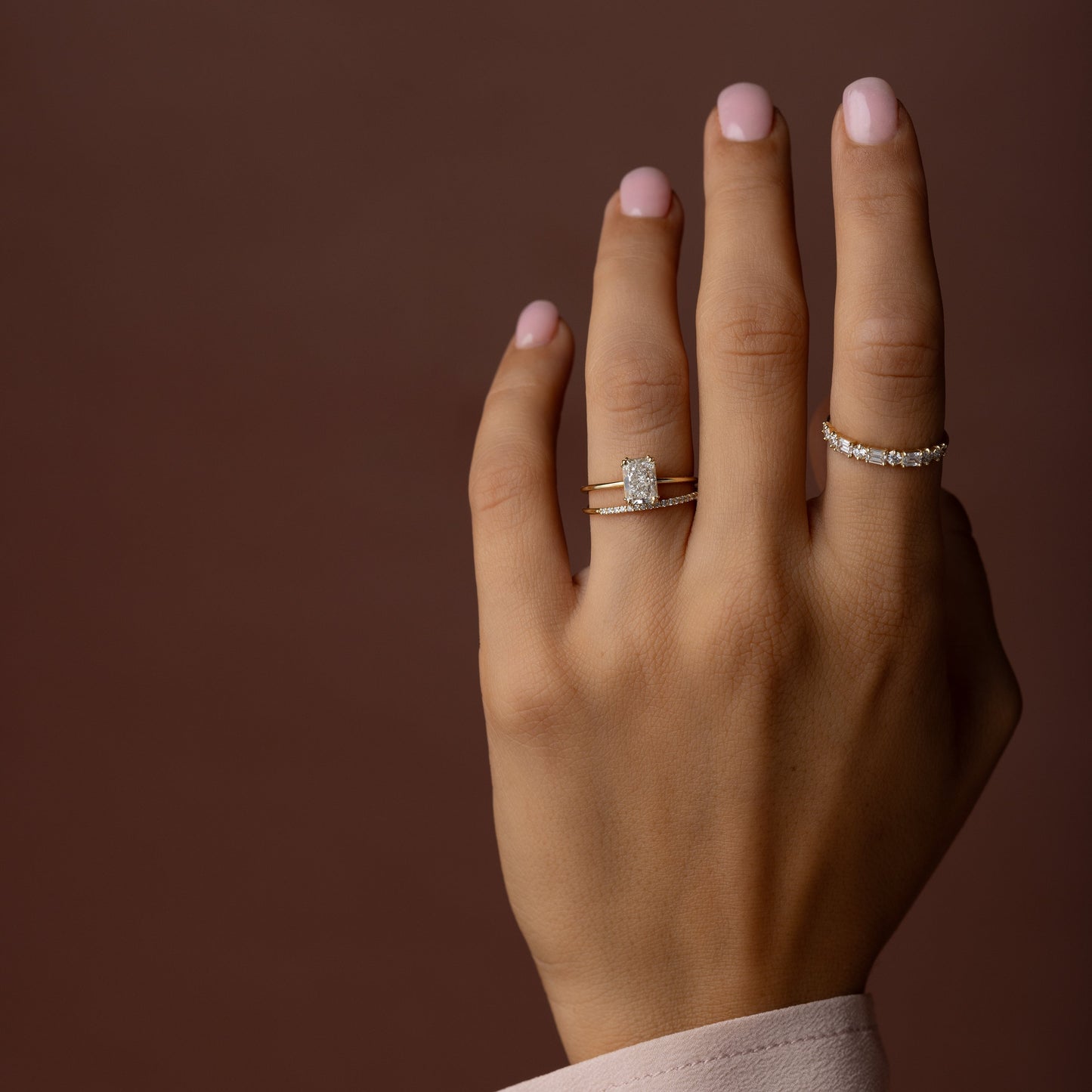 Solitaire Triple Prong-Radiant Lab Grown Diamond Engagement Ring - Lifestyle