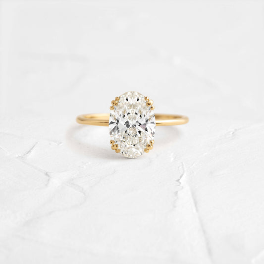 Solitaire Triple Prong with Hidden Stones-Oval Lab Grown Diamond Engagement Ring - Front view