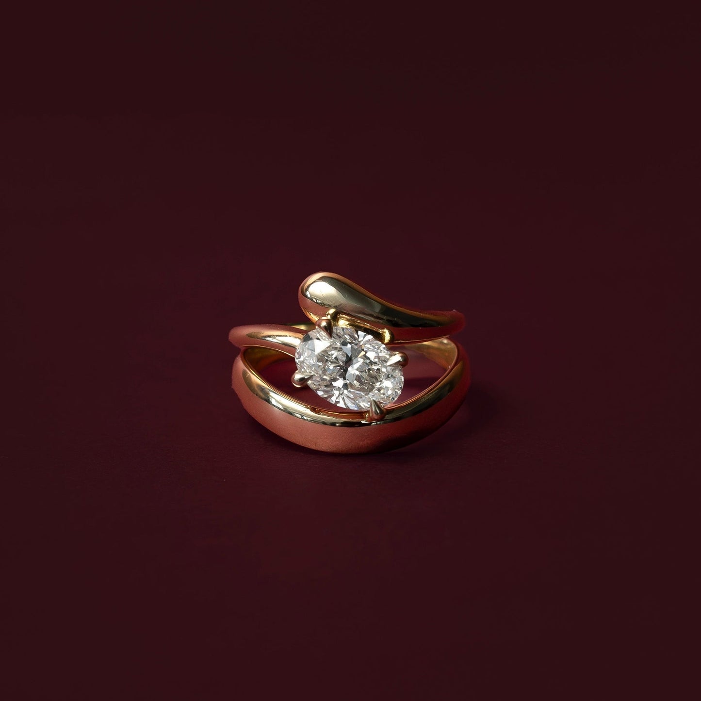 Solitaire Twisted Band- 2.1 CT Oval Moissanite Engagement RingSolitaire Twisted Band- 2.1 CT Oval Moissanite Engagement Ring - Side view