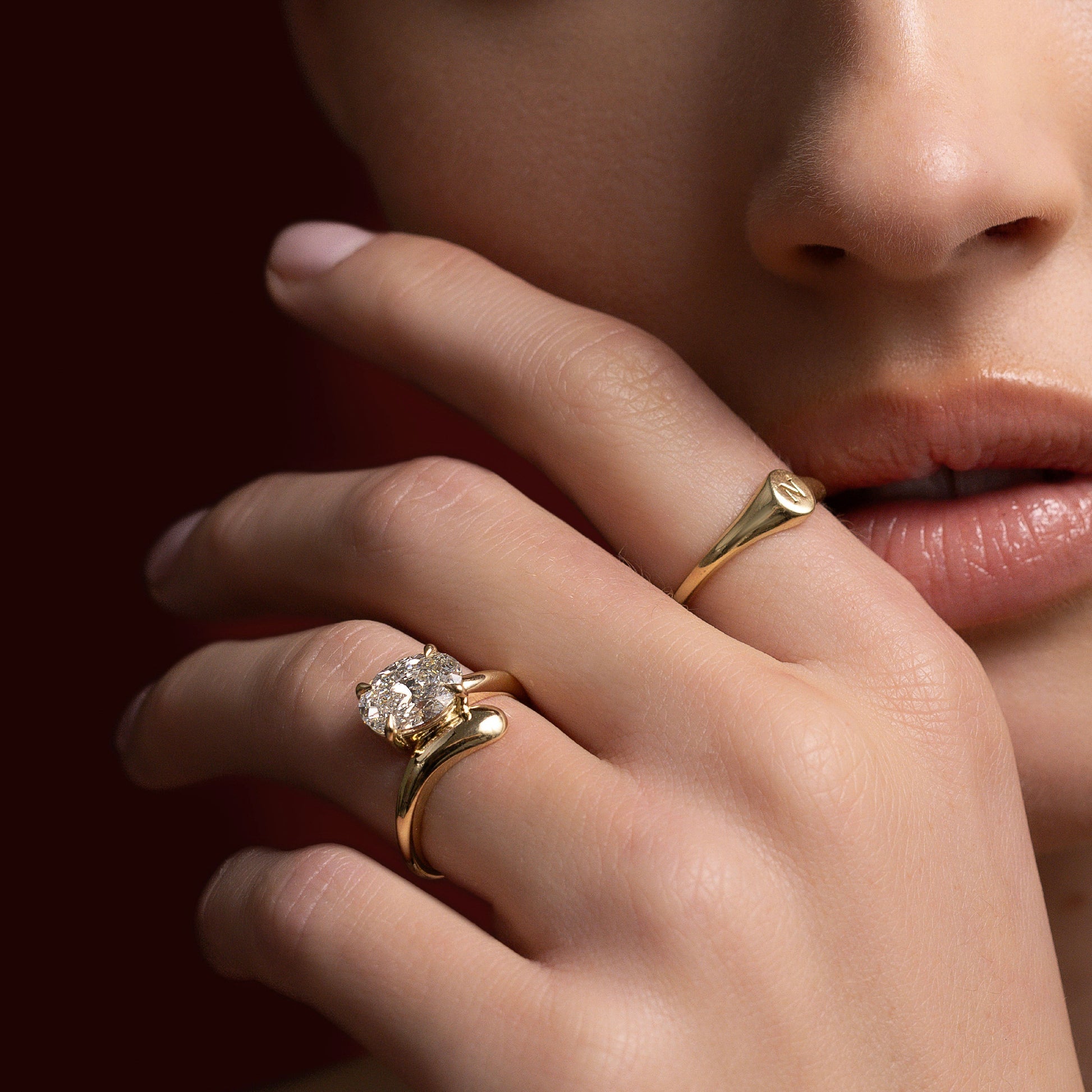 Solitaire Twisted Band- 2.1 CT Oval Moissanite Engagement RingSolitaire Twisted Band- 2.1 CT Oval Moissanite Engagement Ring - Back view