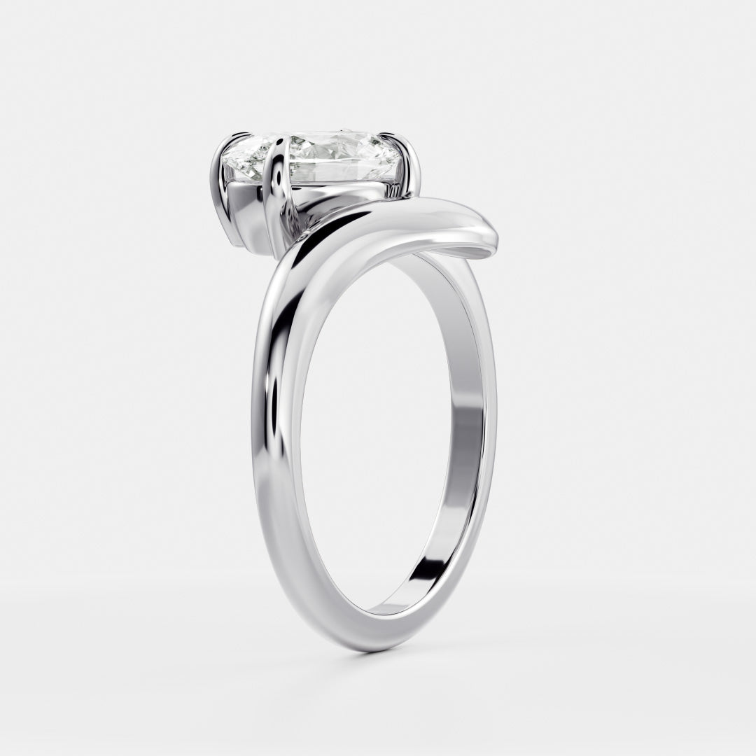 Solitaire Twisted Band- 2.1 CT Oval Moissanite Engagement RingSolitaire Twisted Band- 2.1 CT Oval Moissanite Engagement Ring - On model