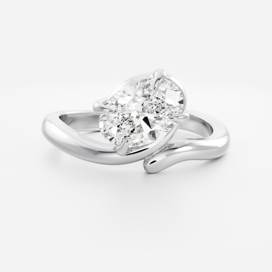 Solitaire Twisted Band- 2.1 CT Oval Moissanite Engagement RingSolitaire Twisted Band- 2.1 CT Oval Moissanite Engagement Ring - On model