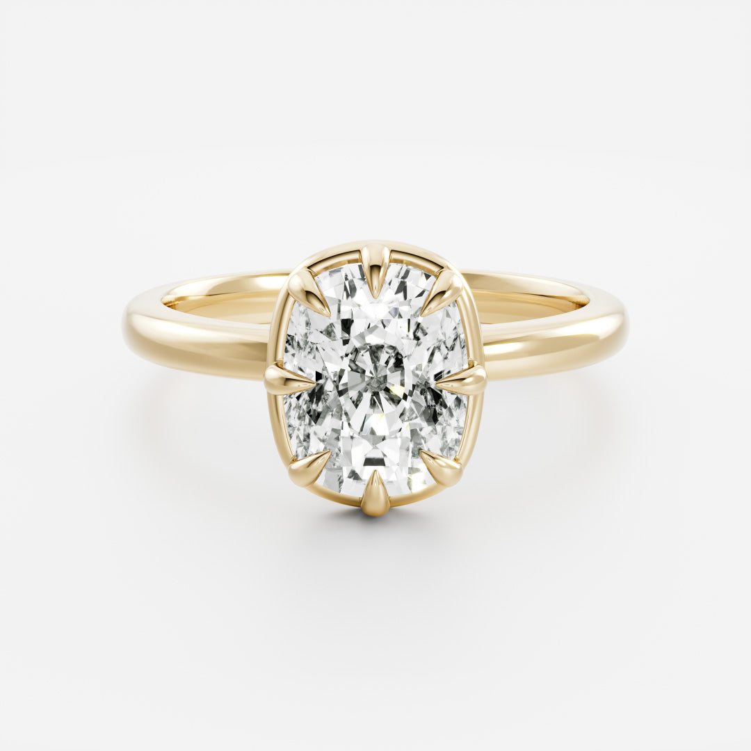 Solitaire Unique Bezel- 2.0 CT Elongated Cushion Moissanite Engagement RingSolitaire Unique Bezel- 2.0 CT Elongated Cushion Moissanite Engagement Ring - Front view