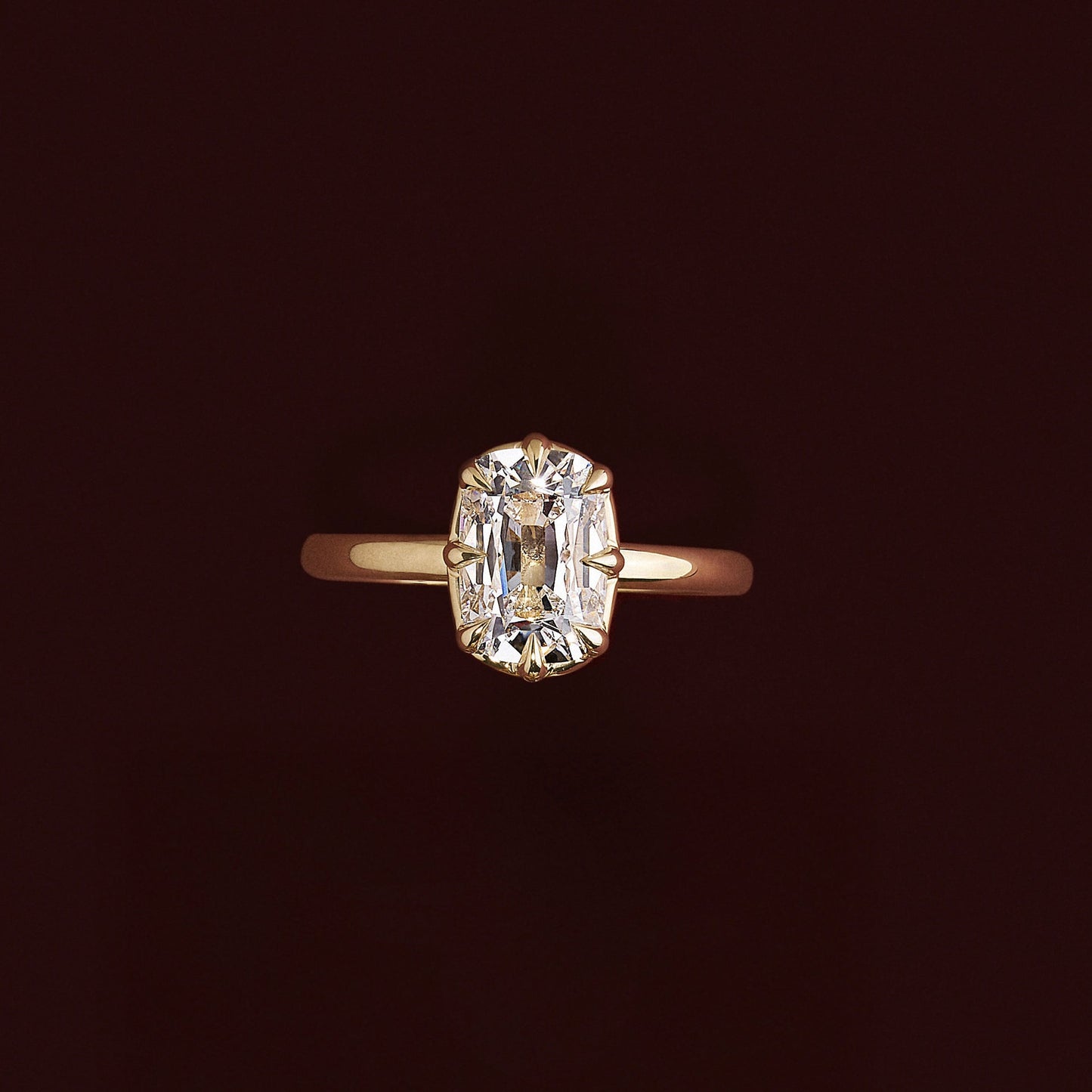 Solitaire Unique Bezel- 2.0 CT Elongated Cushion Moissanite Engagement RingSolitaire Unique Bezel- 2.0 CT Elongated Cushion Moissanite Engagement Ring - Back view