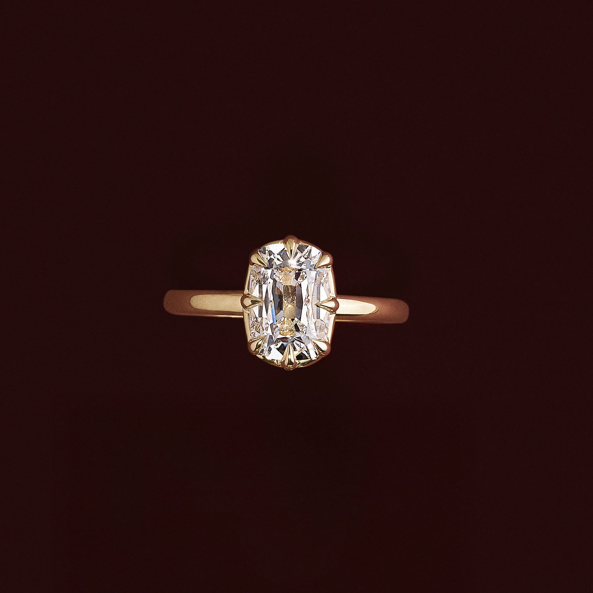 Solitaire Unique Bezel- 2.0 CT Elongated Cushion Moissanite Engagement RingSolitaire Unique Bezel- 2.0 CT Elongated Cushion Moissanite Engagement Ring - Back view