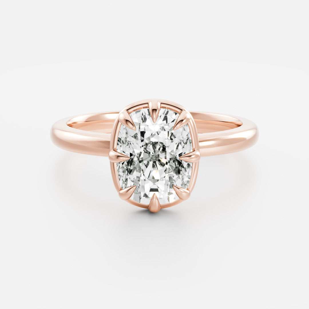 Solitaire Unique Bezel- 2.0 CT Elongated Cushion Moissanite Engagement RingSolitaire Unique Bezel- 2.0 CT Elongated Cushion Moissanite Engagement Ring - Side view