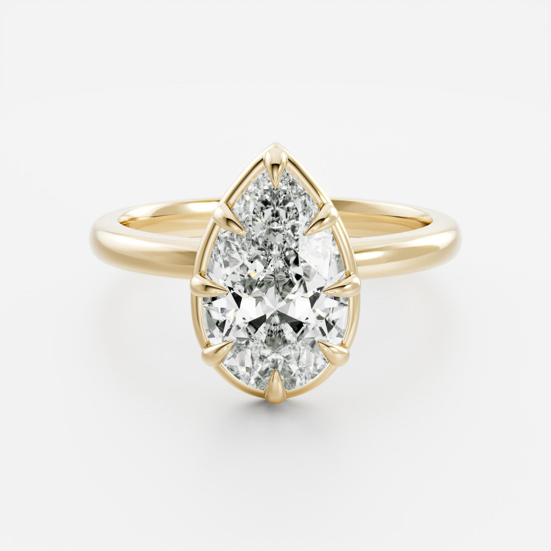 Solitaire Unique Bezel- 2.1 CT Pear Moissanite Engagement RingSolitaire Unique Bezel- 2.1 CT Pear Moissanite Engagement Ring - Front view