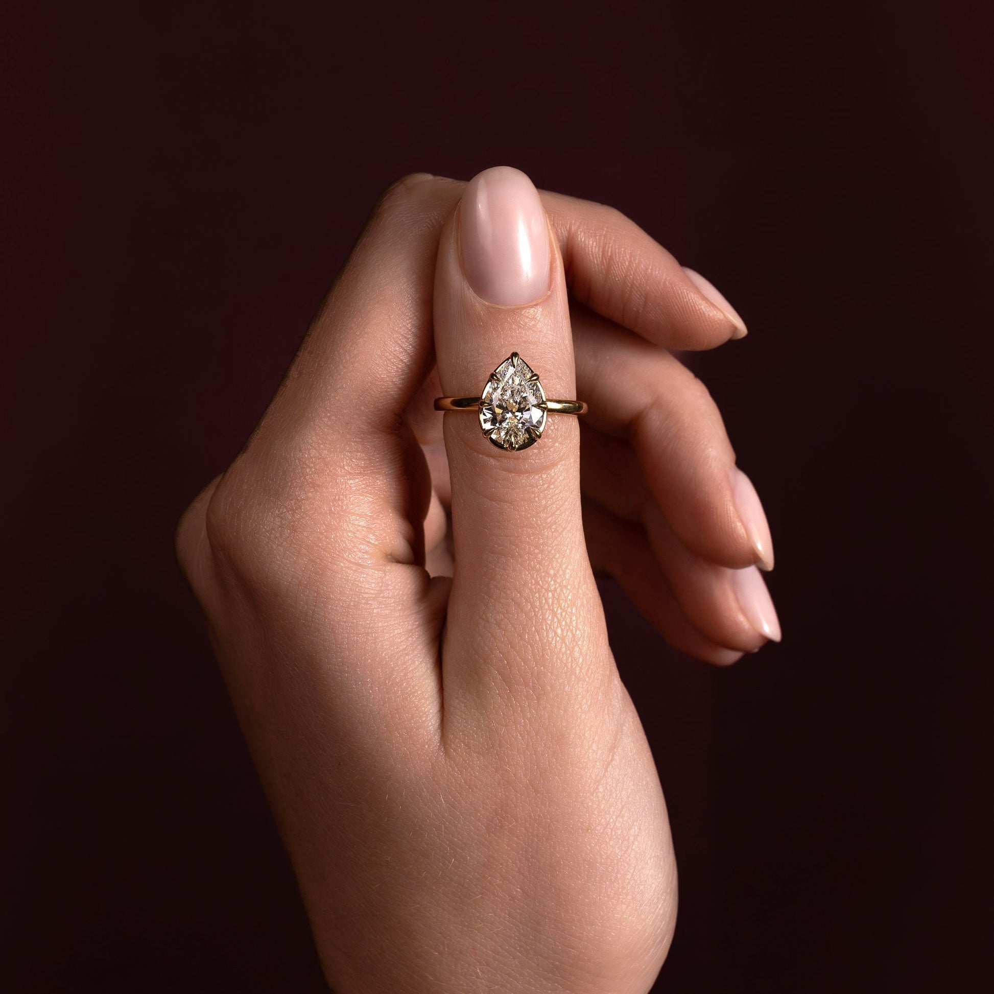 Solitaire Unique Bezel- 2.1 CT Pear Moissanite Engagement RingSolitaire Unique Bezel- 2.1 CT Pear Moissanite Engagement Ring - Back view