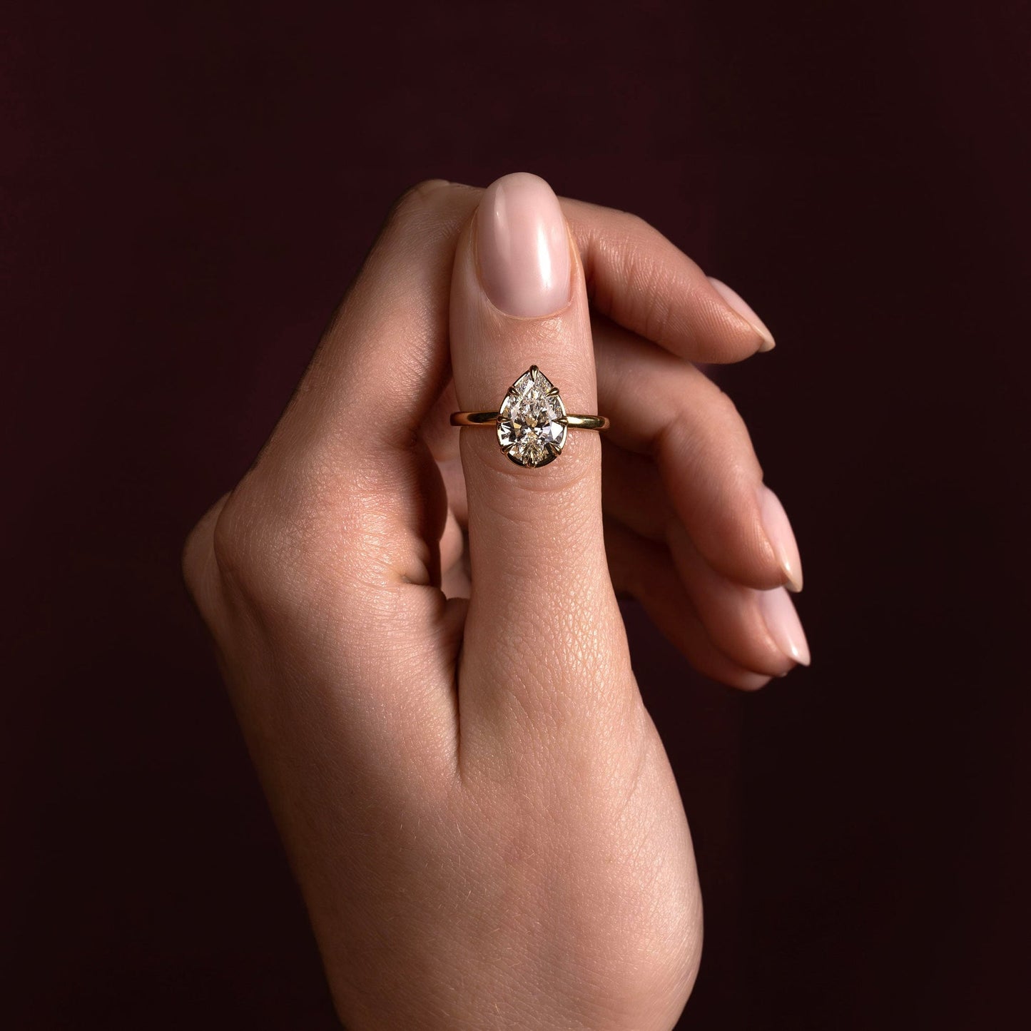 Solitaire Unique Bezel- 2.1 CT Pear Moissanite Engagement RingSolitaire Unique Bezel- 2.1 CT Pear Moissanite Engagement Ring - Back view